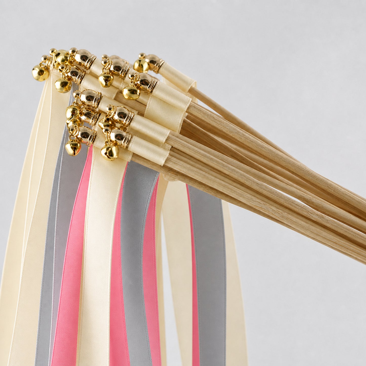 Handmade Fashion-Forward Wedding Ribbon Wands - Cream, Gray and Hot Pink with Bell