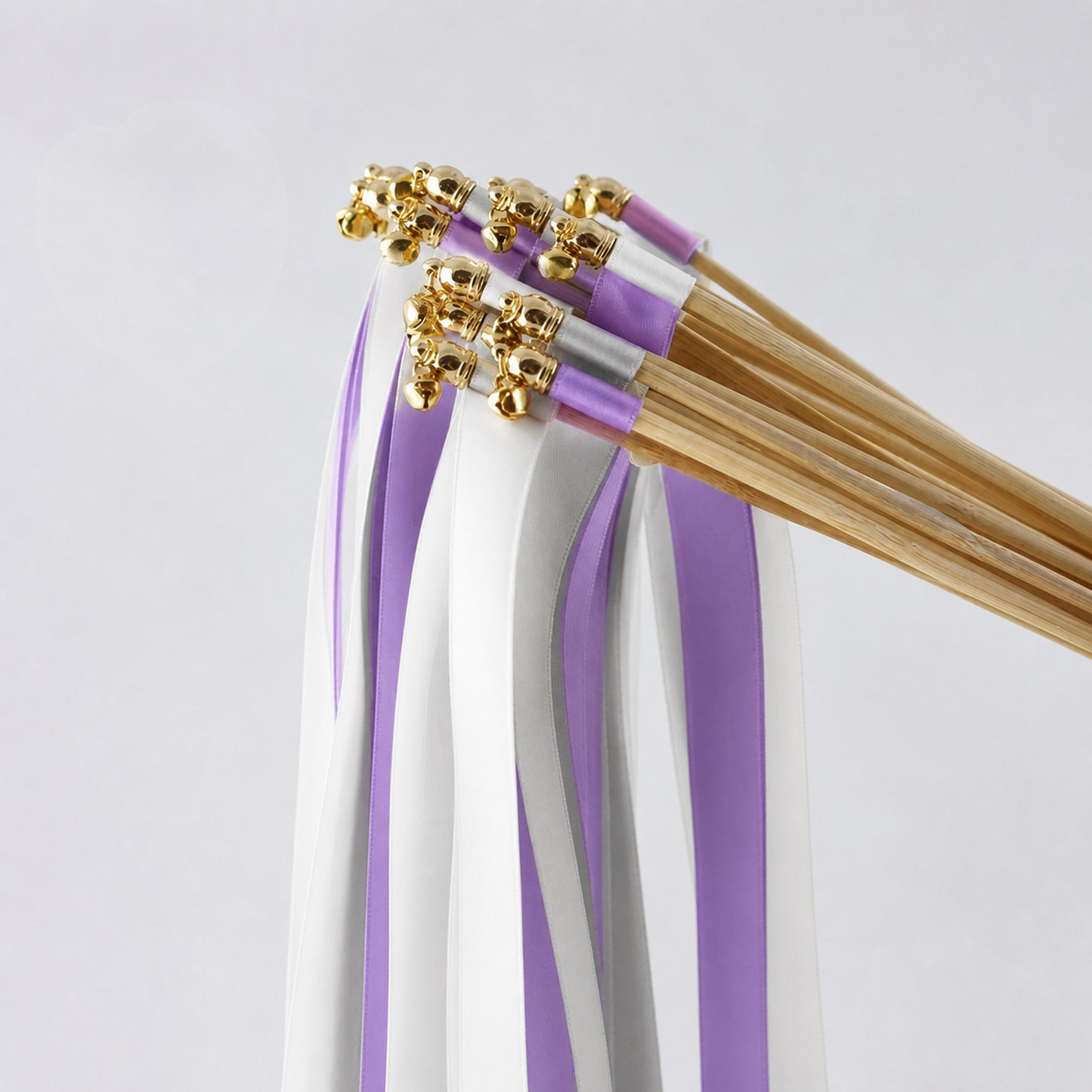 Handmade White, Amethyst and Shell Gray Wedding Ribbon Wands with Bell - Amethyst Moonlight