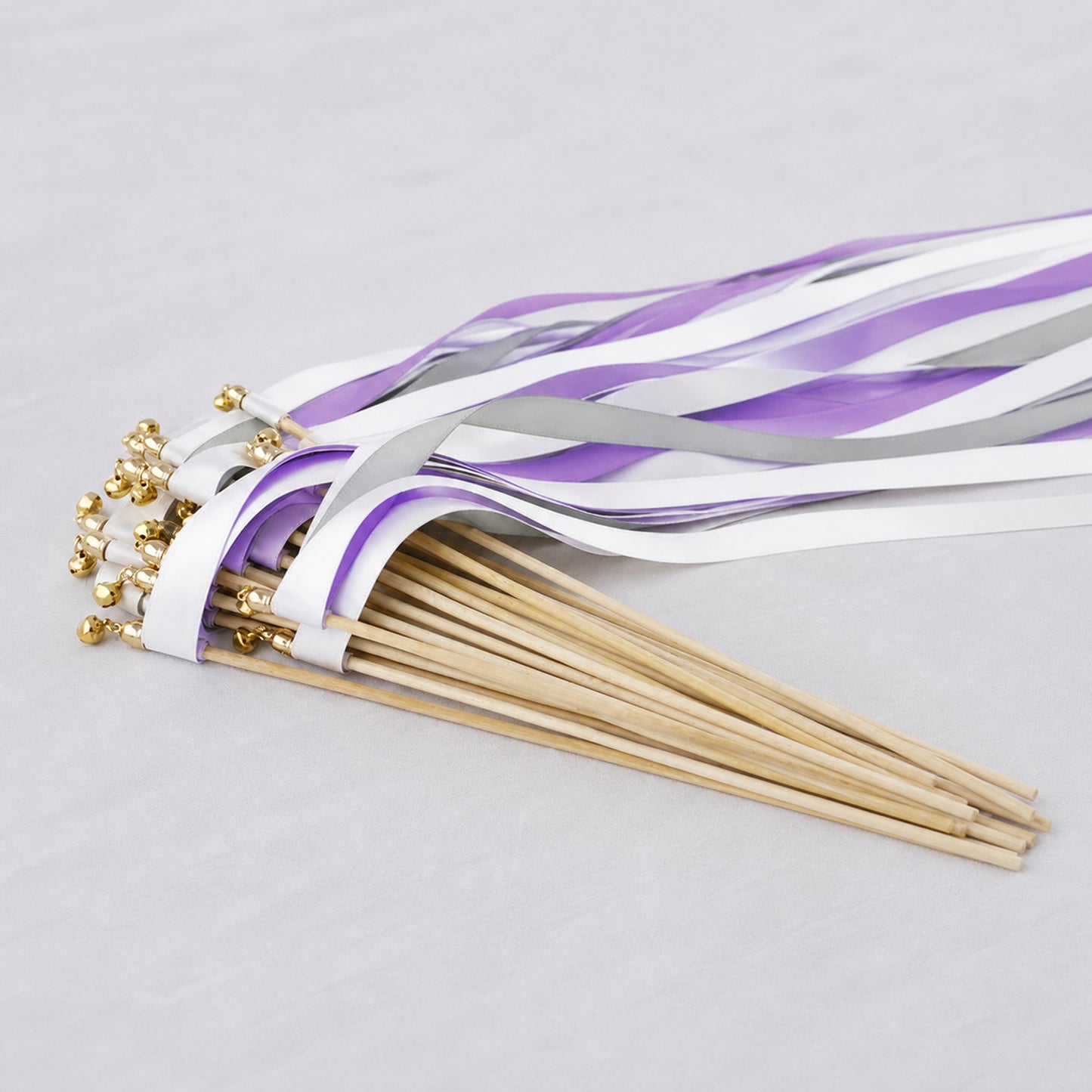 Handmade White, Amethyst and Shell Gray Wedding Ribbon Wands with Bell - Amethyst Moonlight