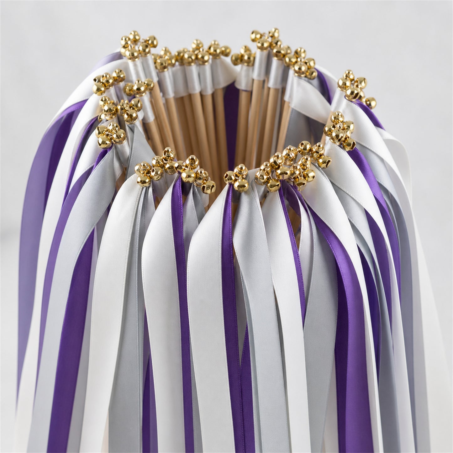 Handmade White, Amethyst and Shell Gray Wedding Ribbon Wands with Bell - Amethyst Moonlight