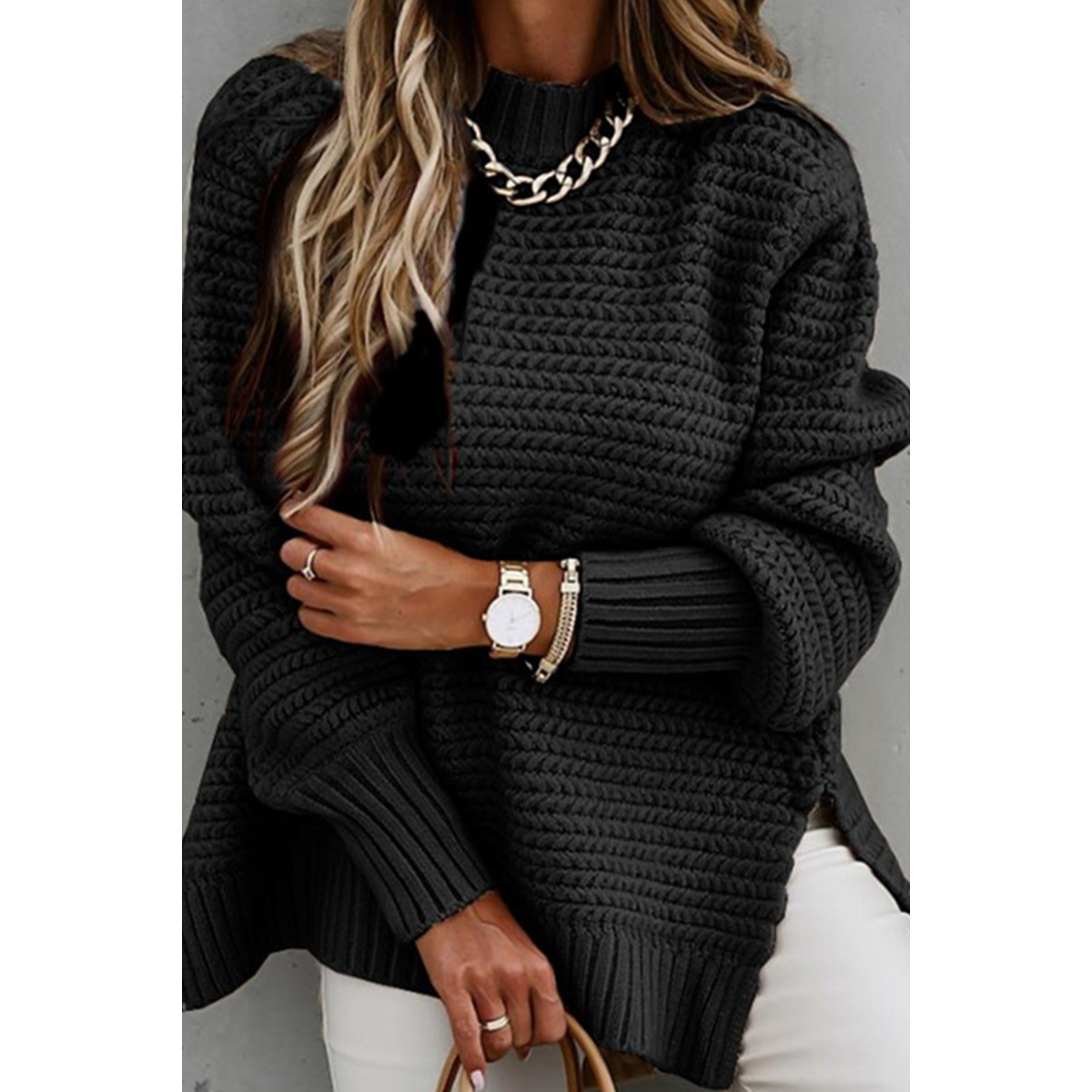 Casual Round Neck Solid Color Cute Sweater