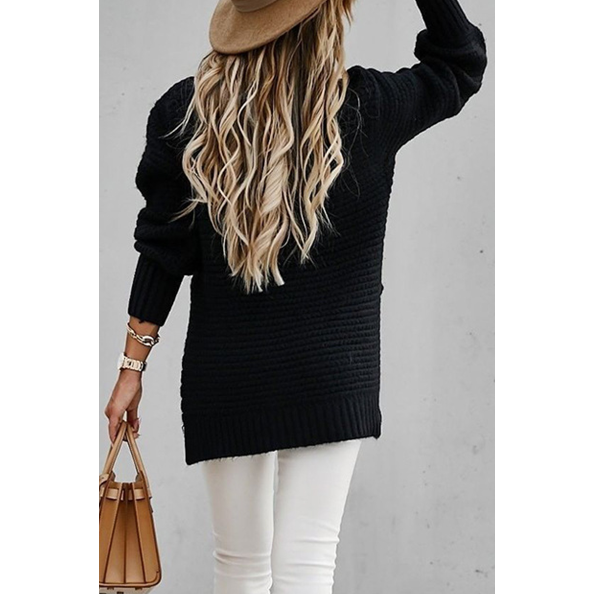 Casual Round Neck Solid Color Cute Sweater