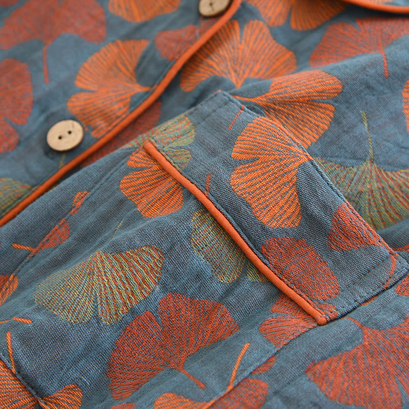 Ownkoti Ginkgo Leaf Button Cotton Loungewear Set - image 5