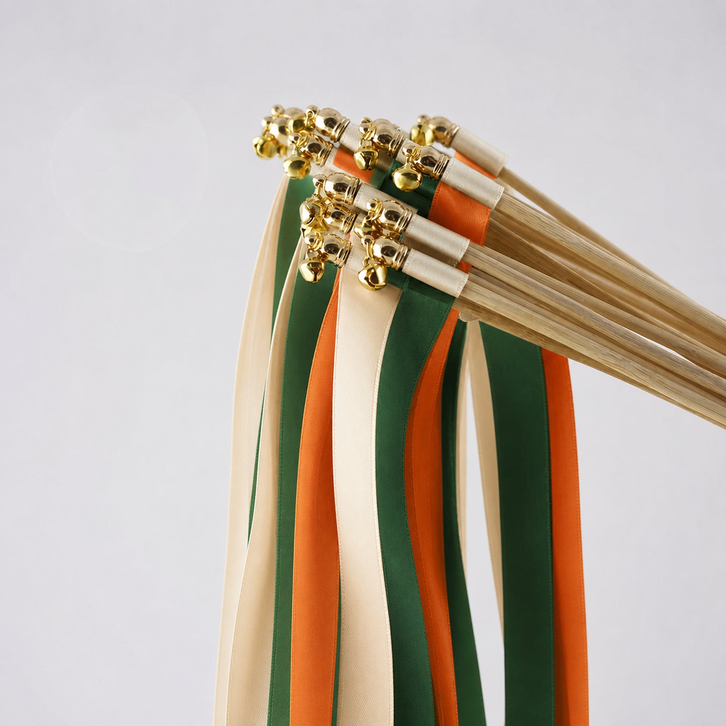 Forest Ember Wedding Send-Off Wands - Triple Satin Ribbon in Cream, Hunter and Burnt Orange