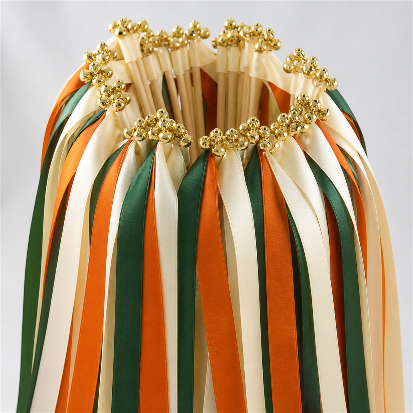 Forest Ember Wedding Send-Off Wands - Triple Satin Ribbon in Cream, Hunter and Burnt Orange