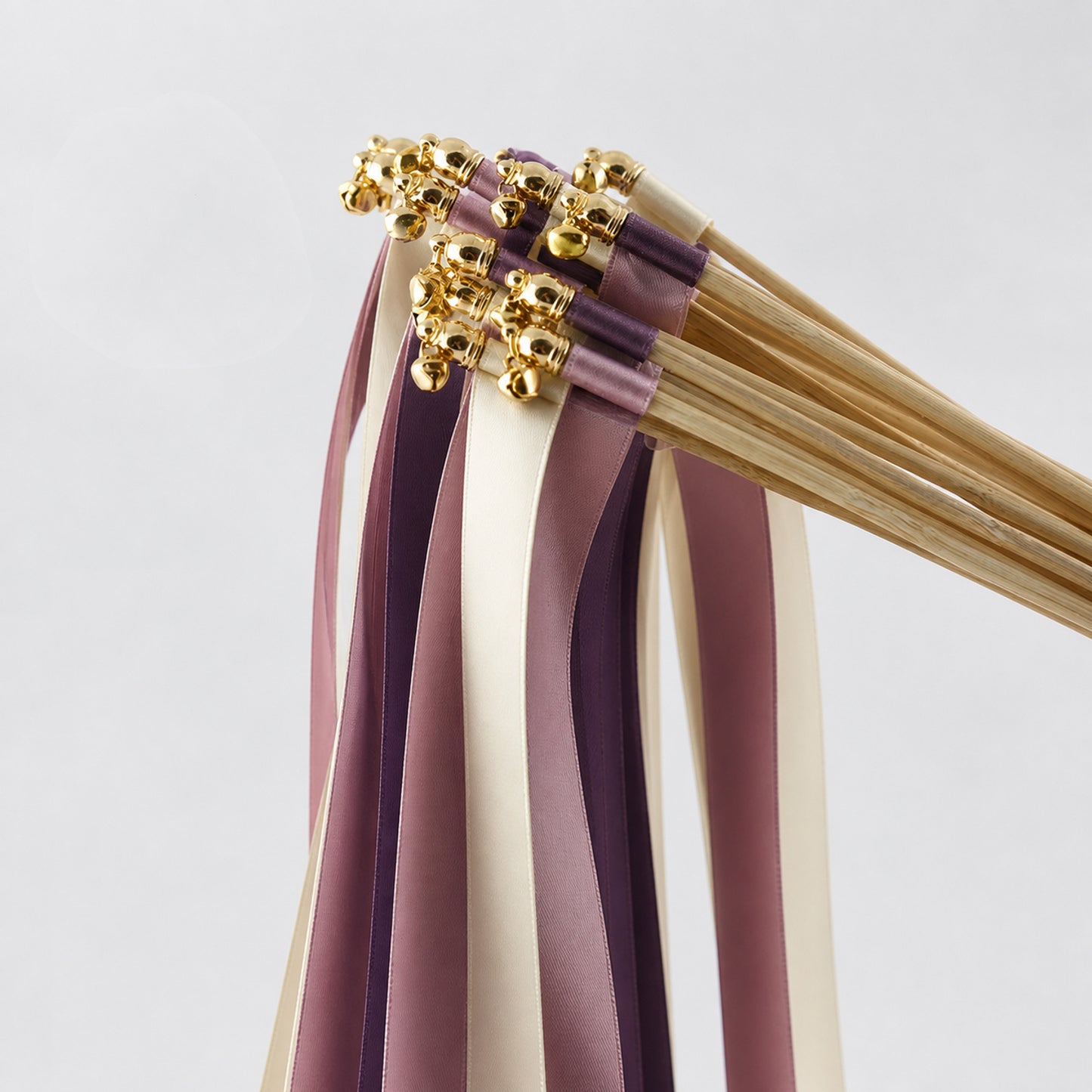 Plum Heirloom Ribbon Wedding Wands - Ivory, Plum and Antique Mauve Triple Ribbon and Bell