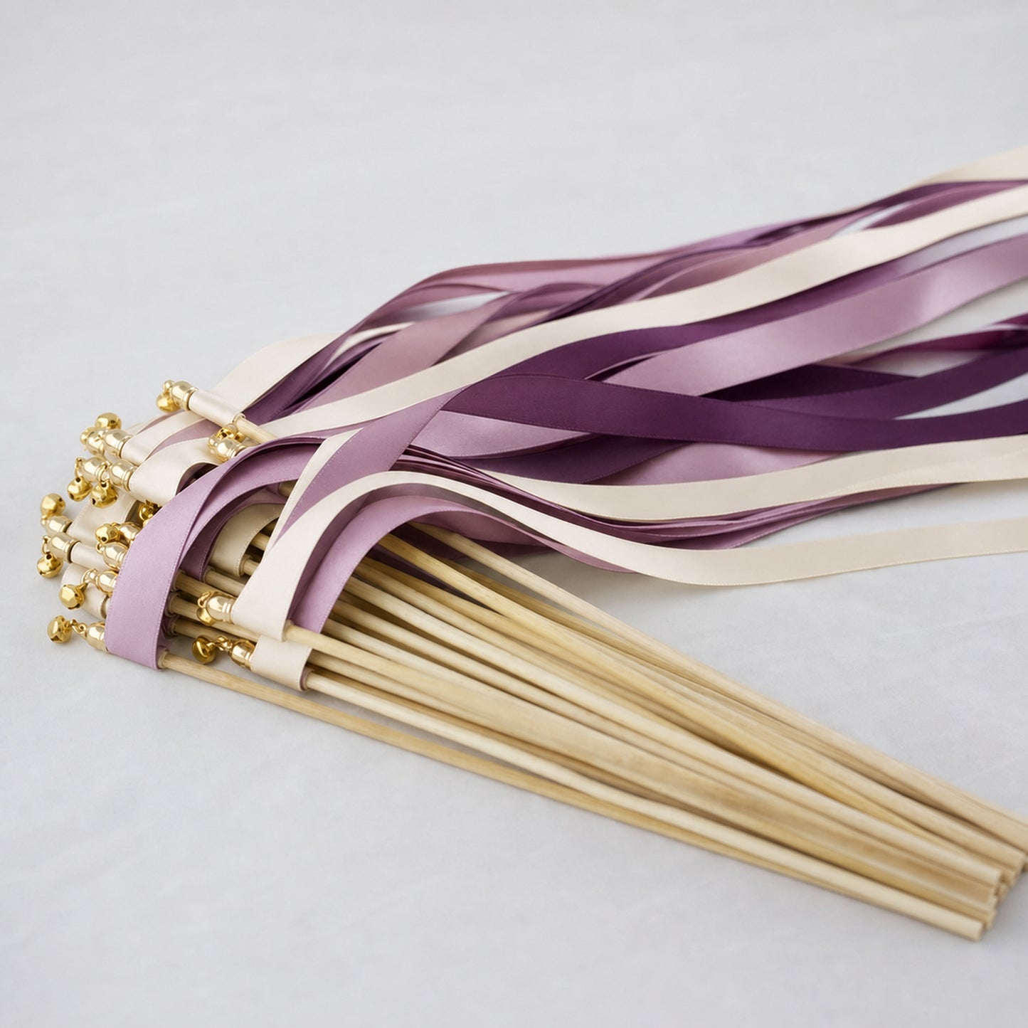Plum Heirloom Ribbon Wedding Wands - Ivory, Plum and Antique Mauve Triple Ribbon and Bell