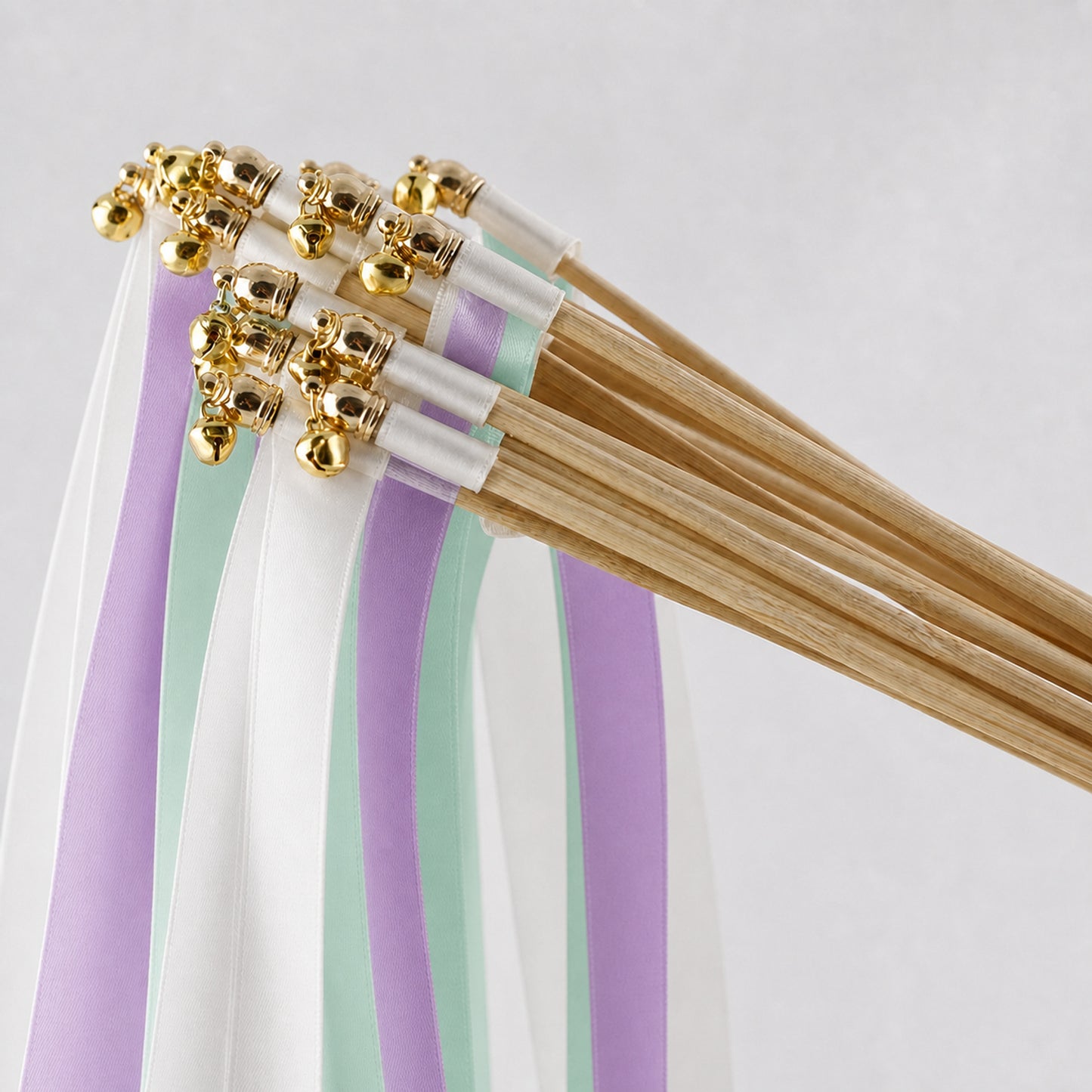 Handmade Orchid Sea Glass Wedding Wands with Bell - White, Orchid and Seamist Ribbons