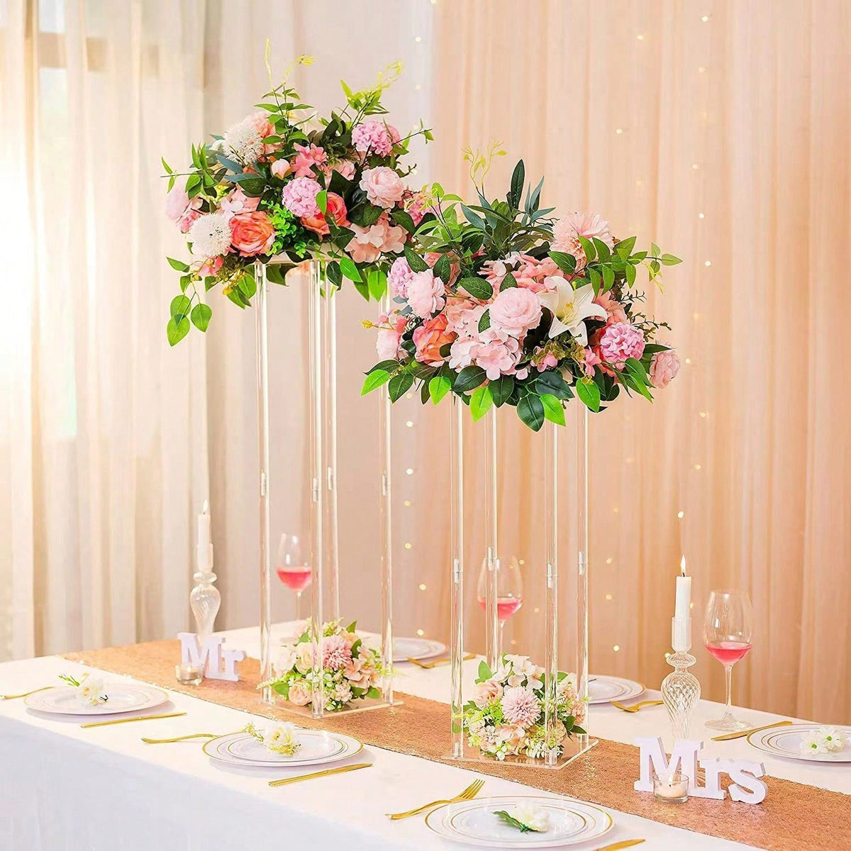 Square Acrylic Flower Stand Clear Column Vase Geometric Centerpiece
