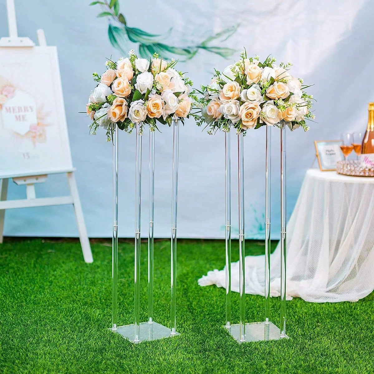 Square Acrylic Flower Stand Clear Column Vase Geometric Centerpiece