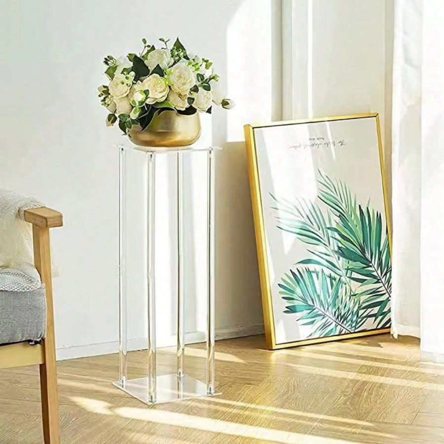 Square Acrylic Flower Stand Clear Column Vase Geometric Centerpiece