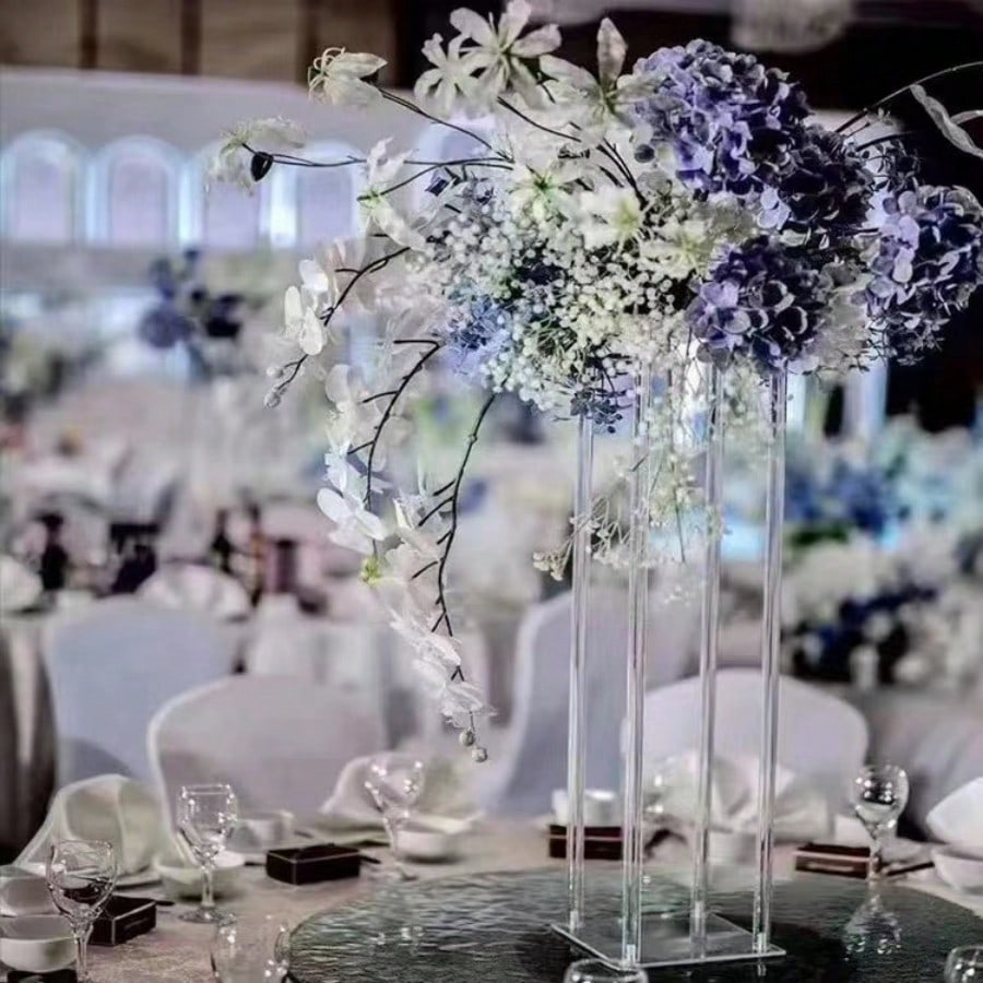 Square Acrylic Flower Stand Clear Column Vase Geometric Centerpiece