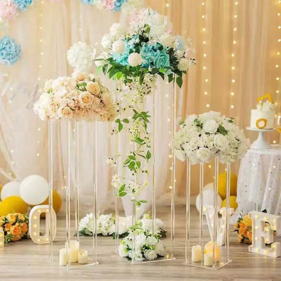 Square Acrylic Flower Stand Clear Column Vase Geometric Centerpiece