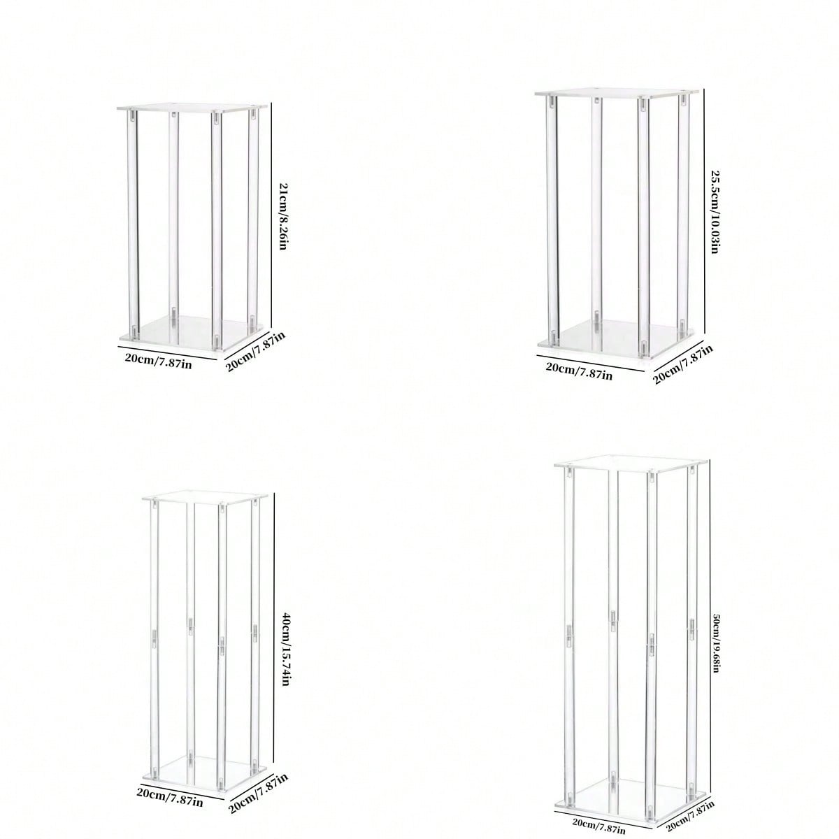 Square Acrylic Flower Stand Clear Column Vase Geometric Centerpiece