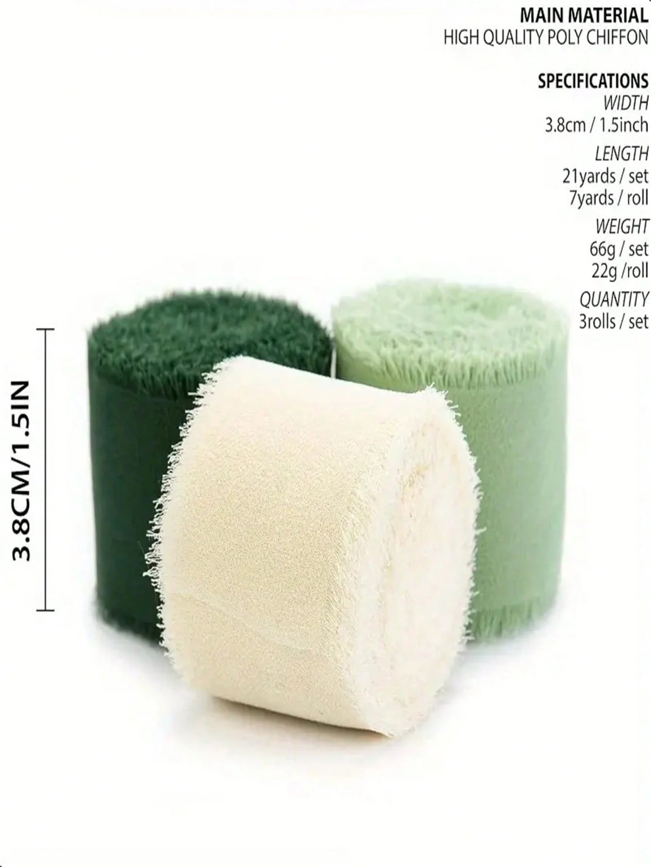 Handmade Chiffon Ribbon with Tassels 1.5 Inch x 5 m Frayed Edge Green Wedding Craft