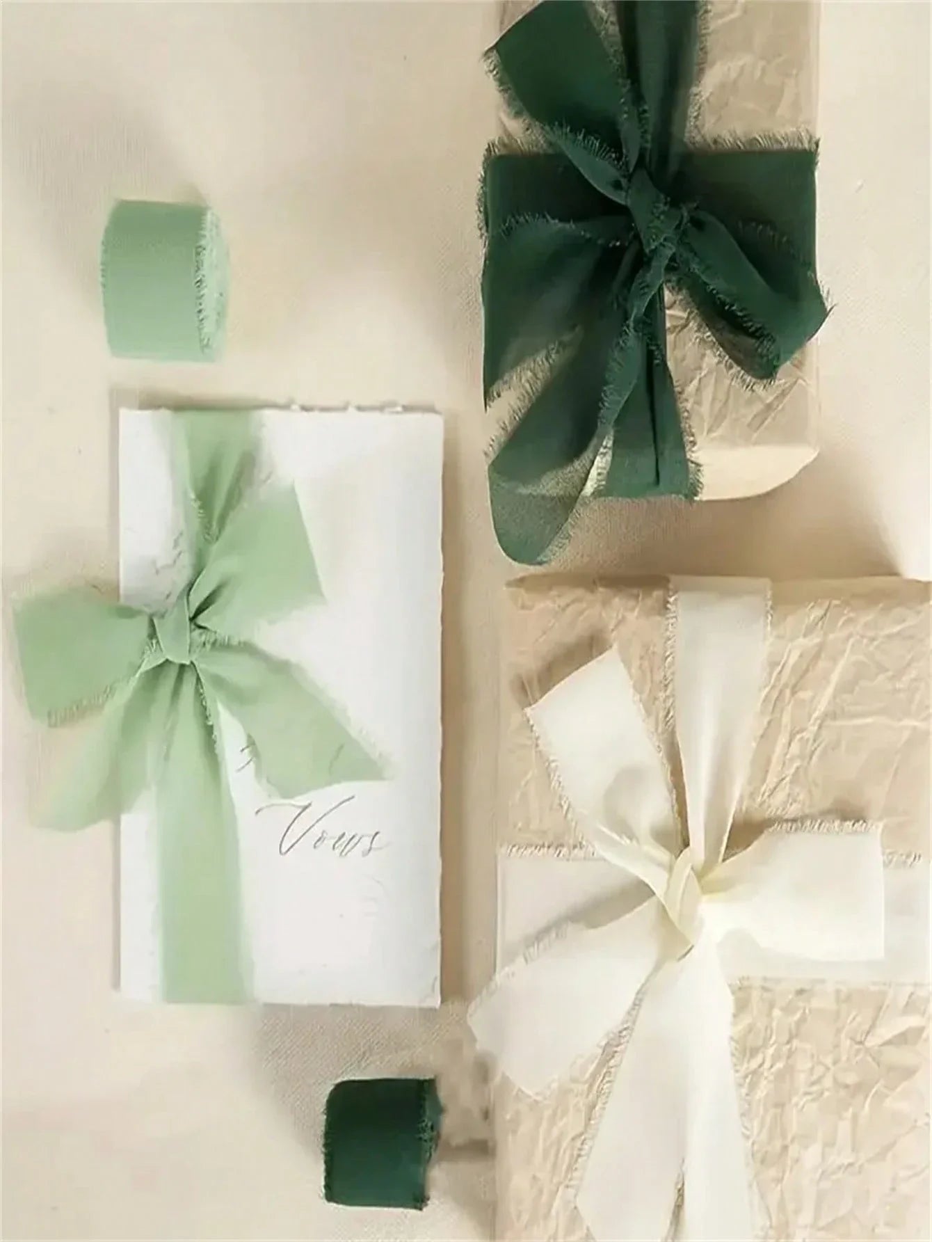 Handmade Chiffon Ribbon with Tassels 1.5 Inch x 5 m Frayed Edge Green Wedding Craft