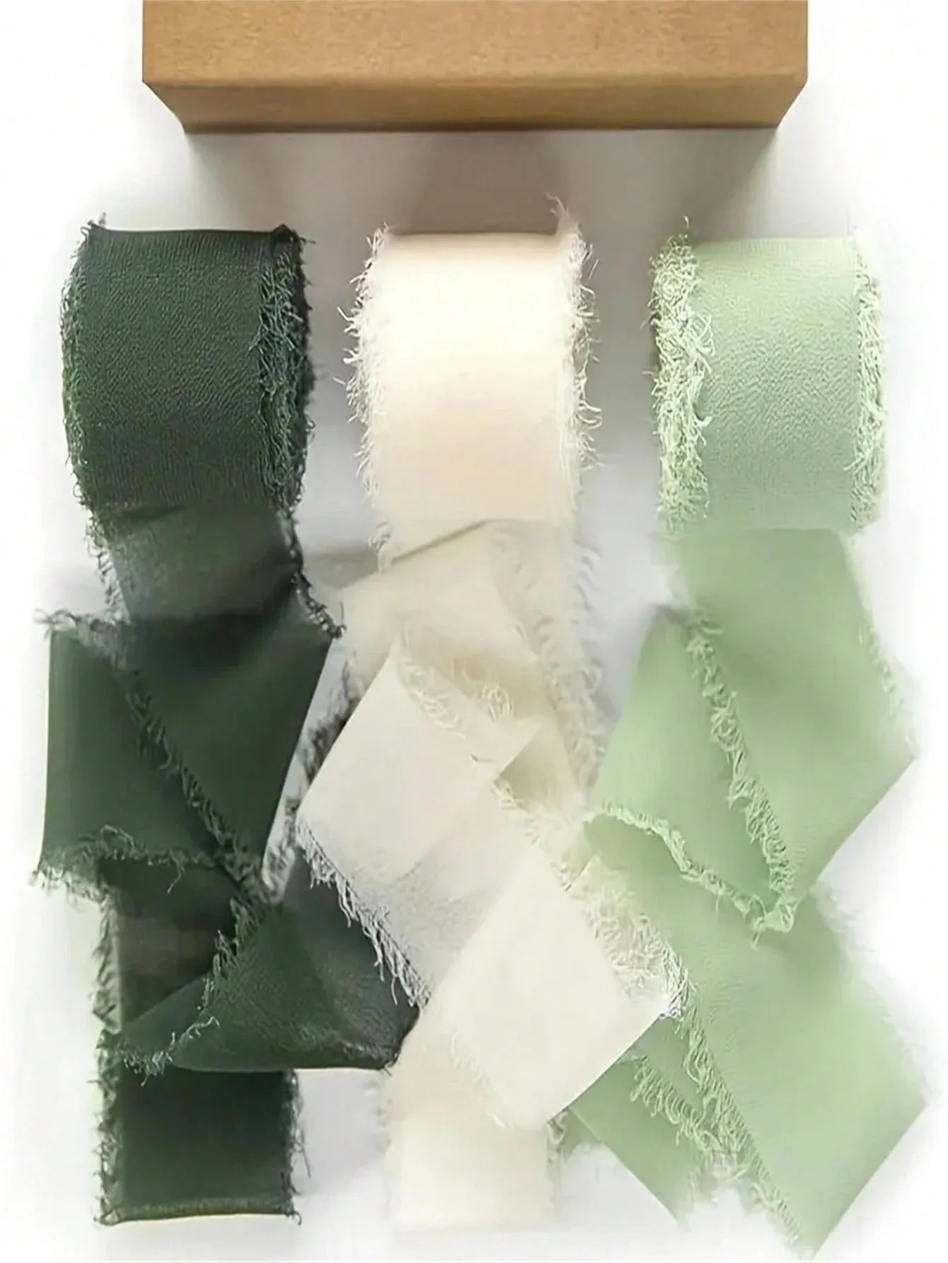 Handmade Chiffon Ribbon with Tassels 1.5 Inch x 5 m Frayed Edge Green Wedding Craft