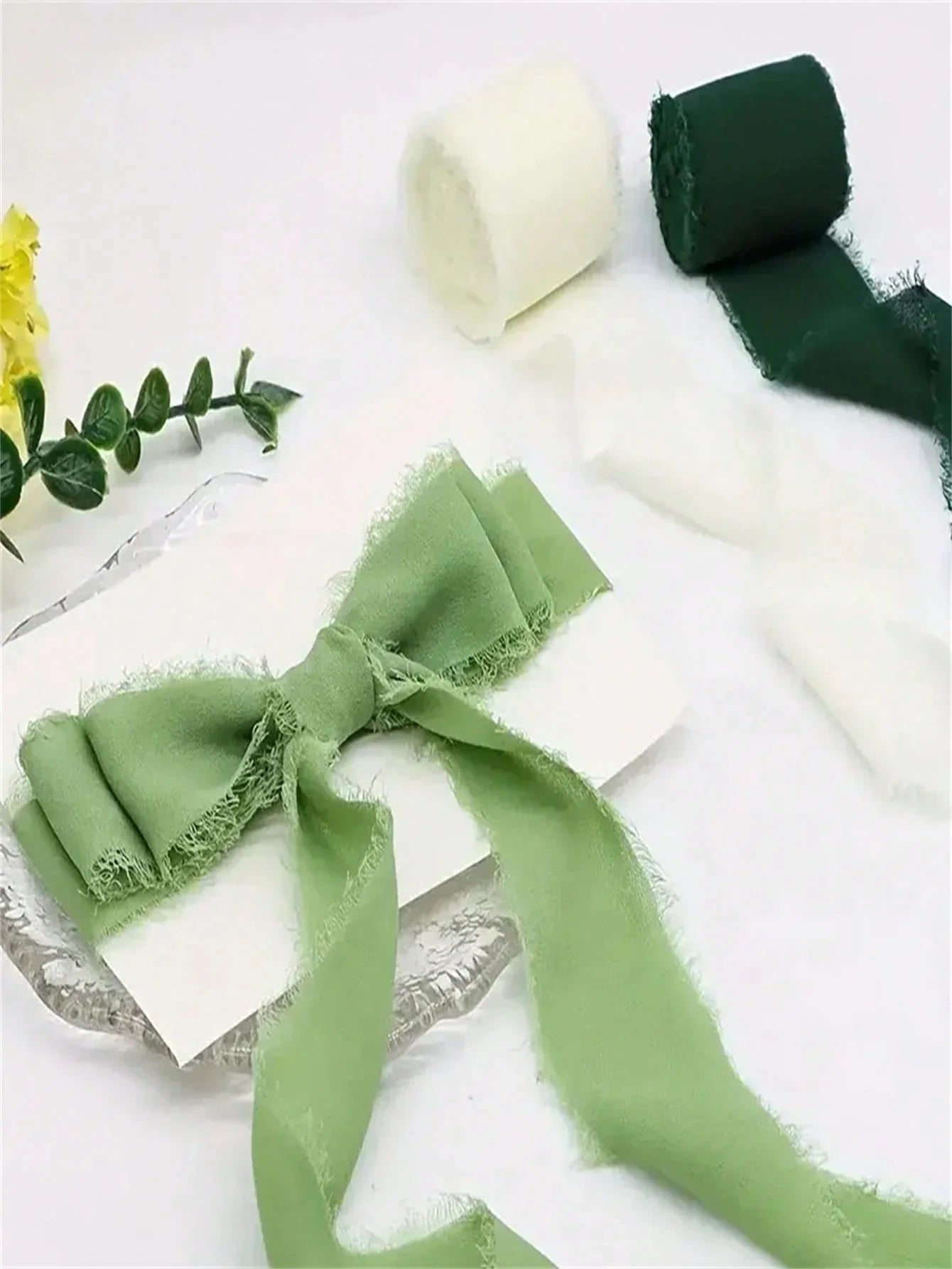 Handmade Chiffon Ribbon with Tassels 1.5 Inch x 5 m Frayed Edge Green Wedding Craft