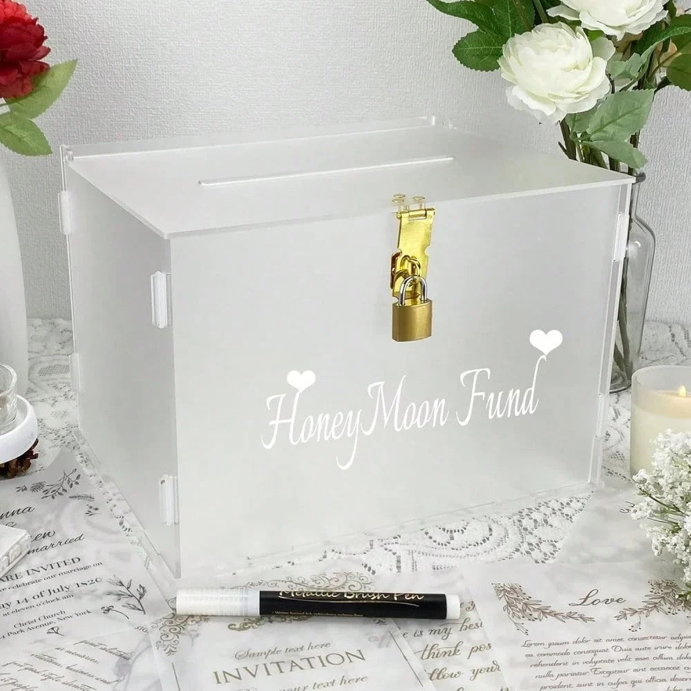 Frosted Acrylic Wedding Card Box with Lock for Receptions & Parties