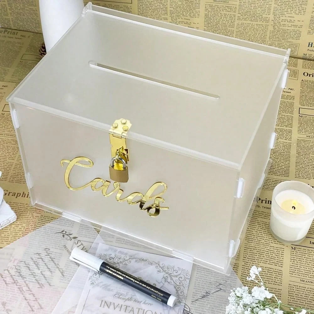 Frosted Acrylic Wedding Card Box with Lock for Receptions & Parties