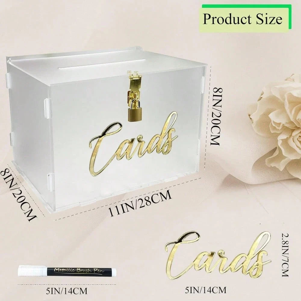 Frosted Acrylic Wedding Card Box with Lock for Receptions & Parties