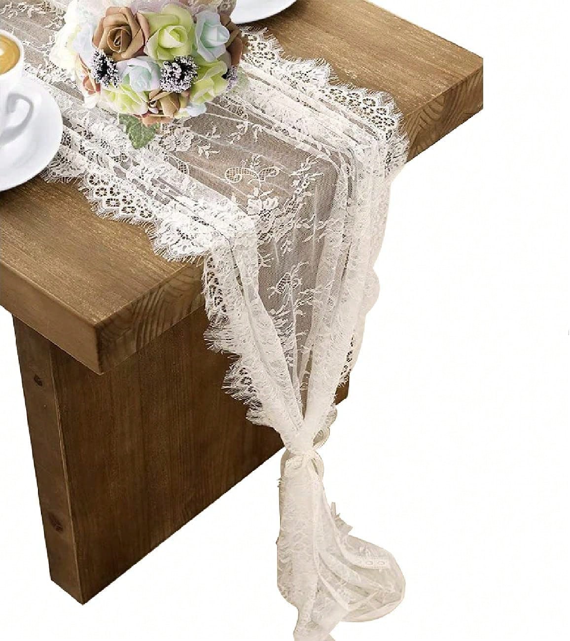 White Lace Boho Table Runners 35.6 x 304.8 cm for Weddings & Parties