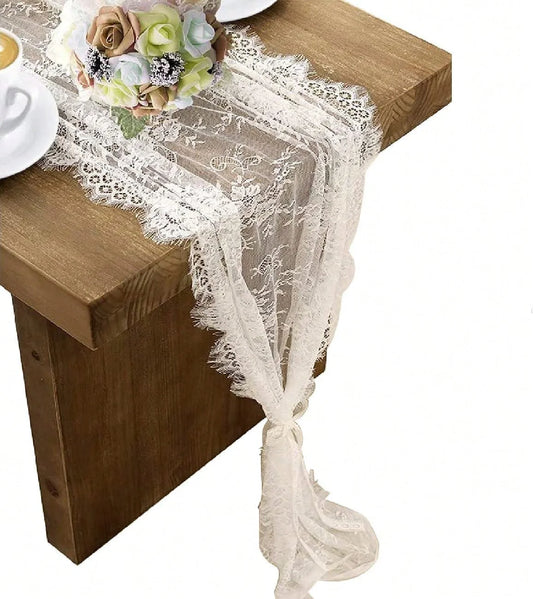 White Lace Boho Table Runners 35.6 x 304.8 cm for Weddings & Parties
