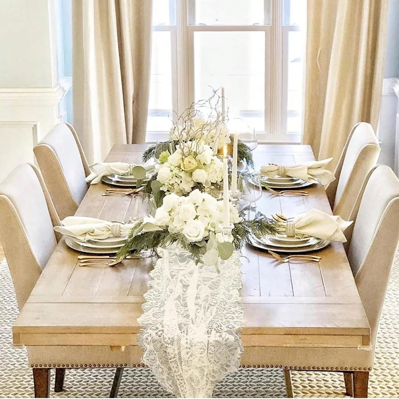 White Lace Boho Table Runners 35.6 x 304.8 cm for Weddings & Parties