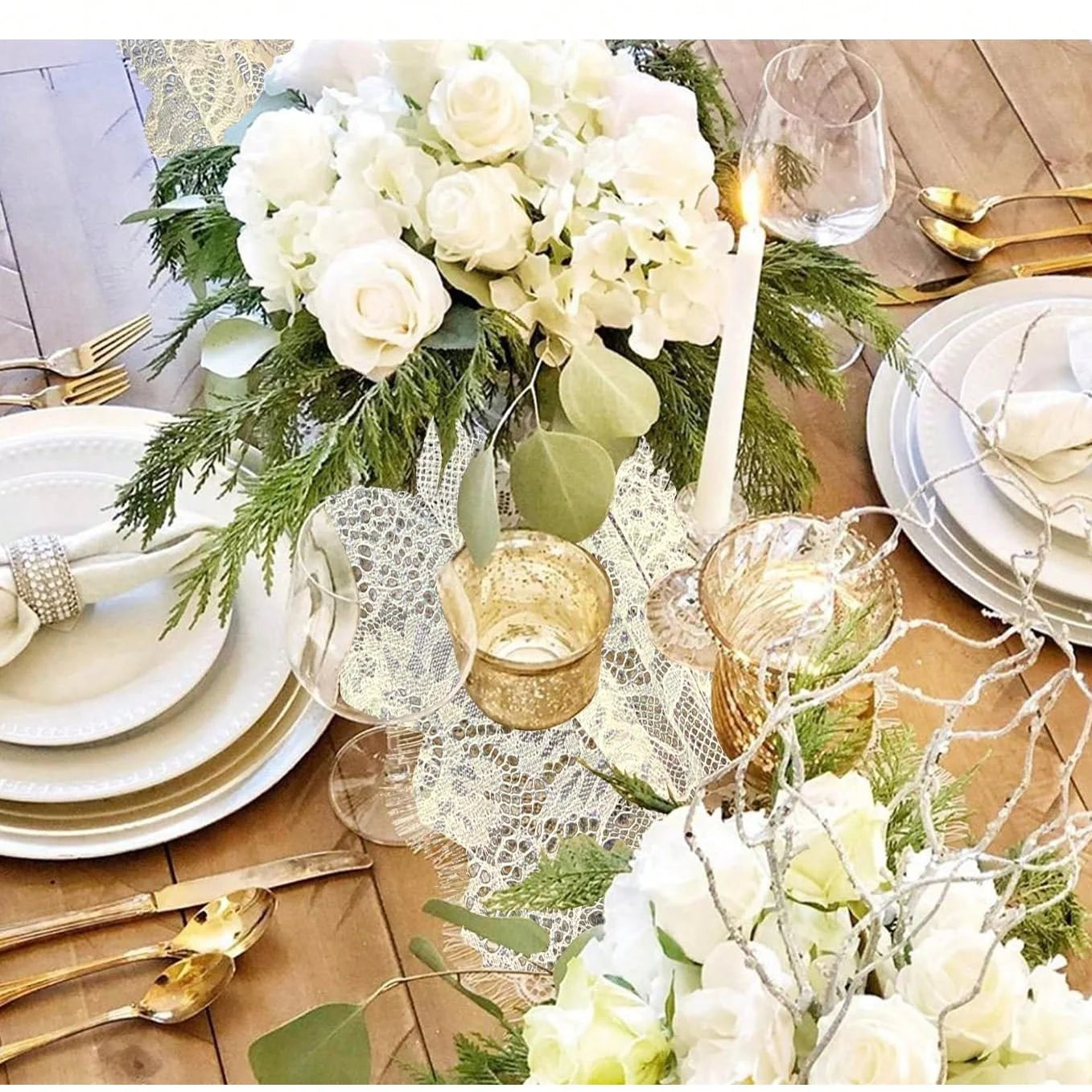 White Lace Boho Table Runners 35.6 x 304.8 cm for Weddings & Parties