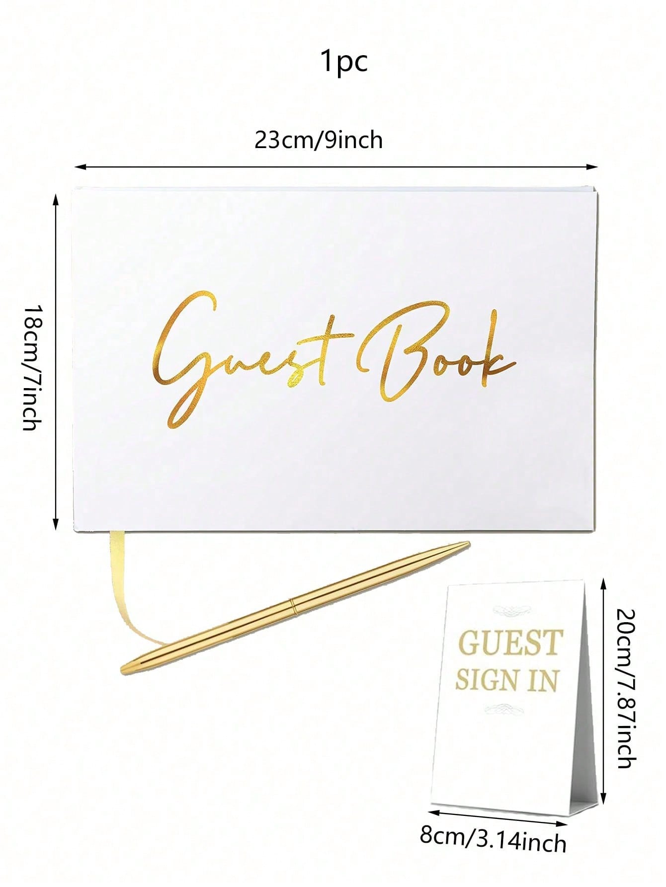 Golden Guest Book with Pen 23x18 cm Hardcover Polaroid Book Foil Gilded Edges