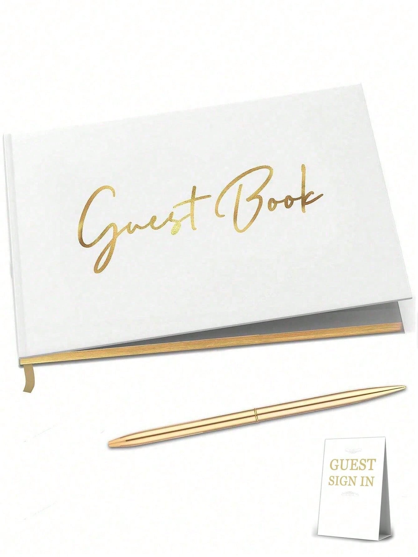 Golden Guest Book with Pen 23x18 cm Hardcover Polaroid Book Foil Gilded Edges
