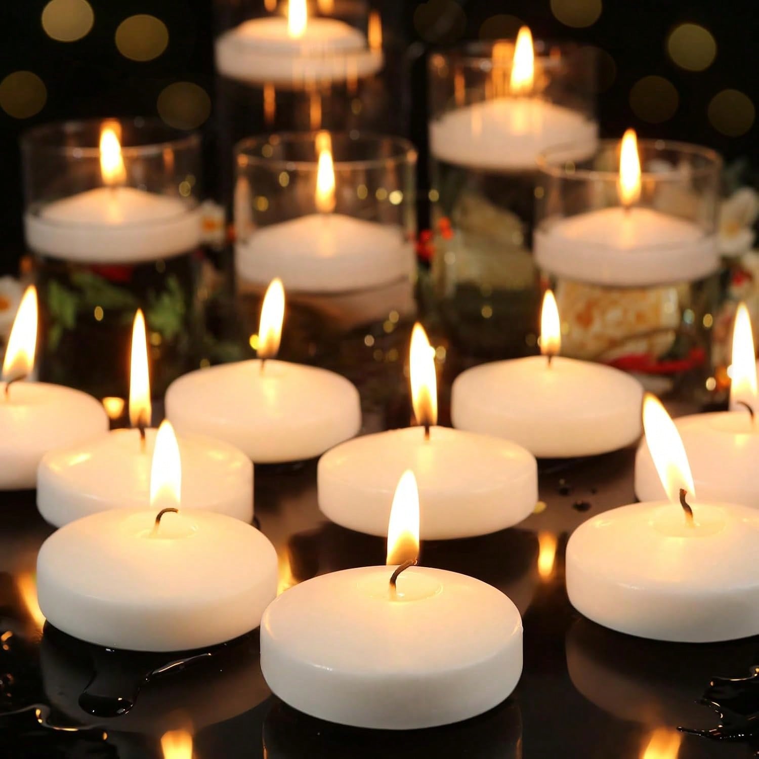 7.6cm White Smokeless Floating Wax Candles for Weddings & Parties