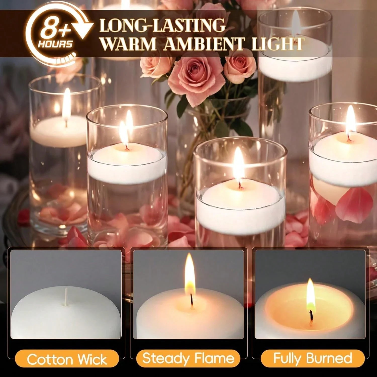 7.6cm White Smokeless Floating Wax Candles for Weddings & Parties