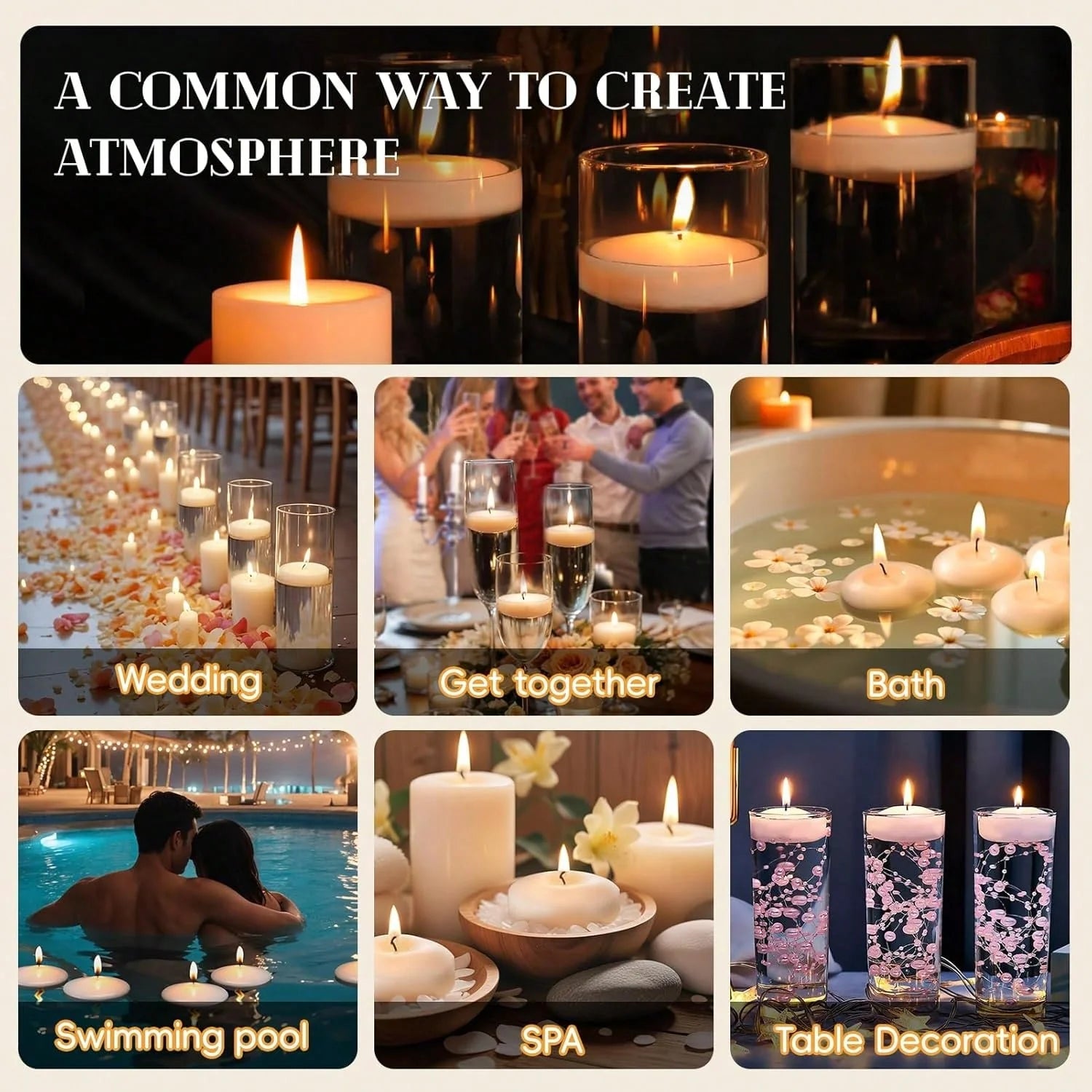 7.6cm White Smokeless Floating Wax Candles for Weddings & Parties
