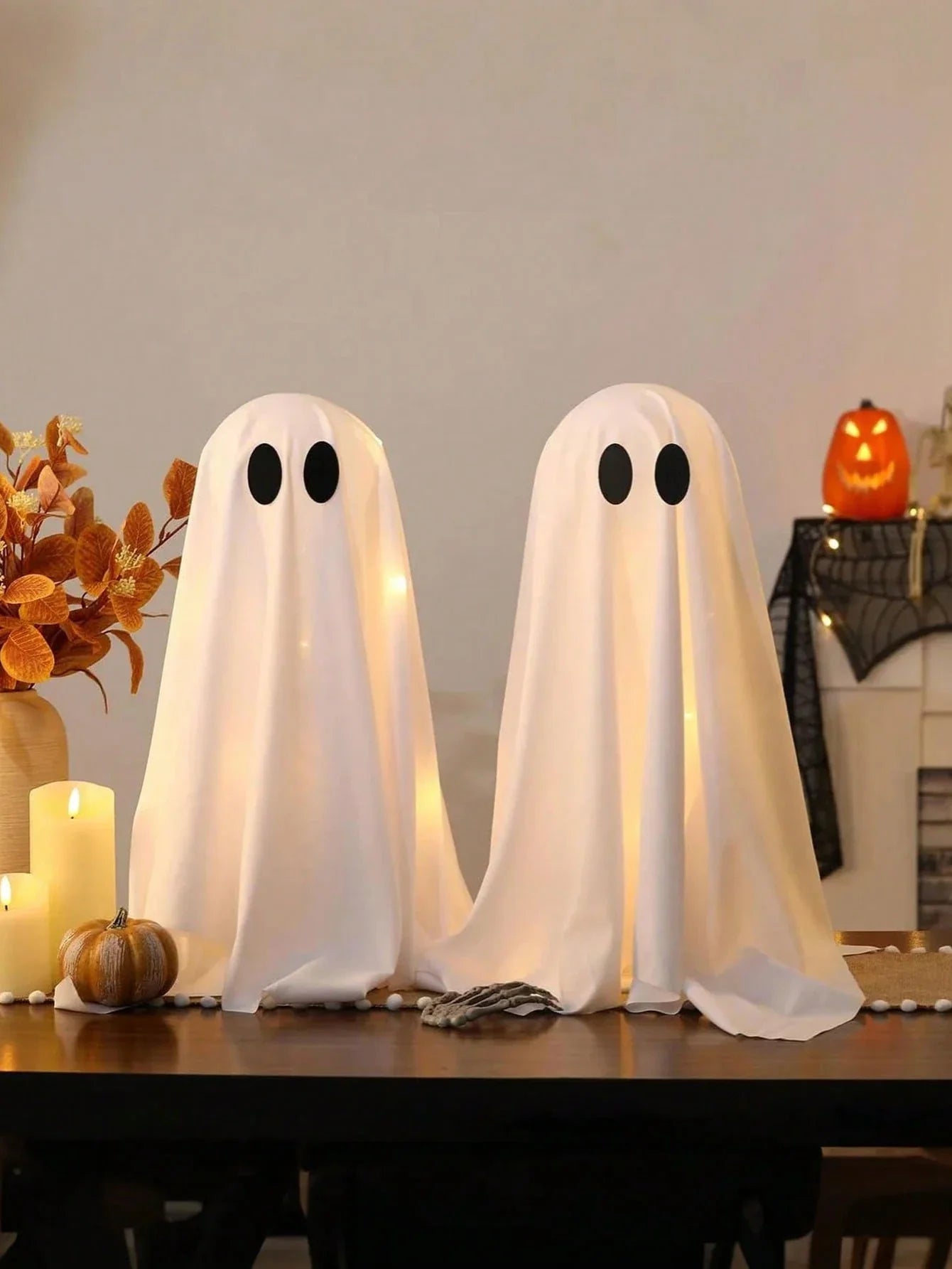 2-Piece Halloween Ghost Decorations with String Lights for Indoor Party