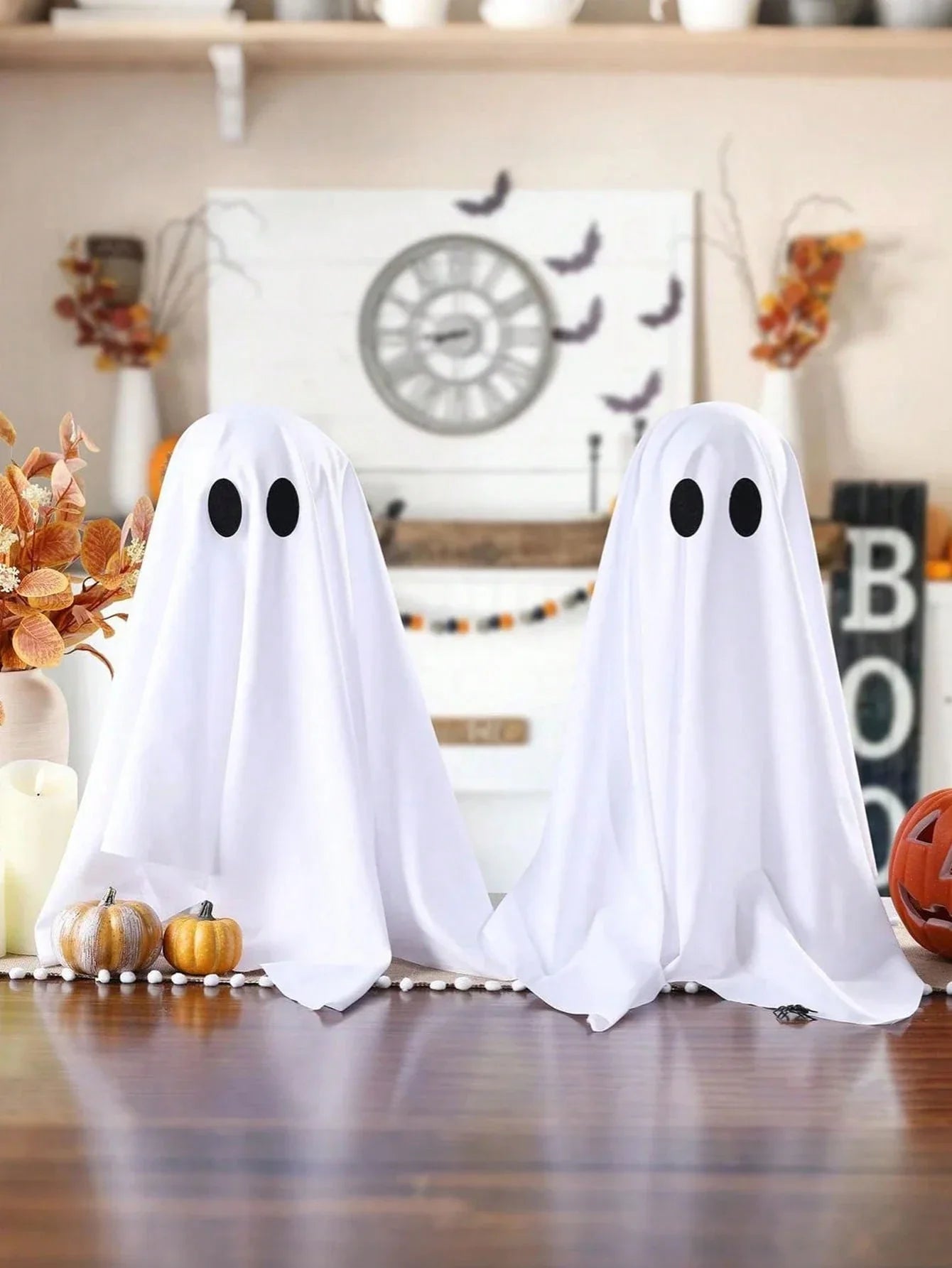2-Piece Halloween Ghost Decorations with String Lights for Indoor Party