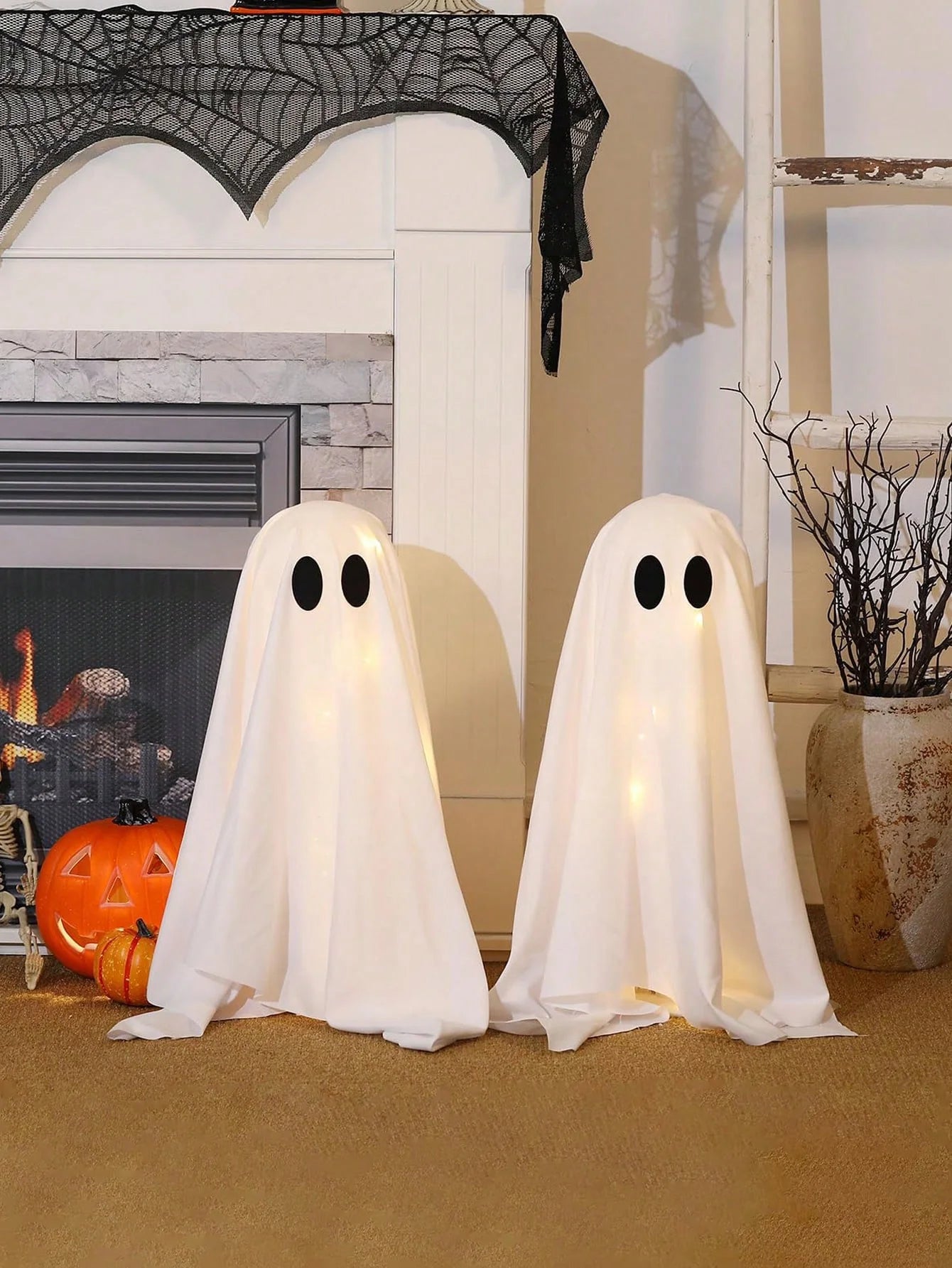 2-Piece Halloween Ghost Decorations with String Lights for Indoor Party