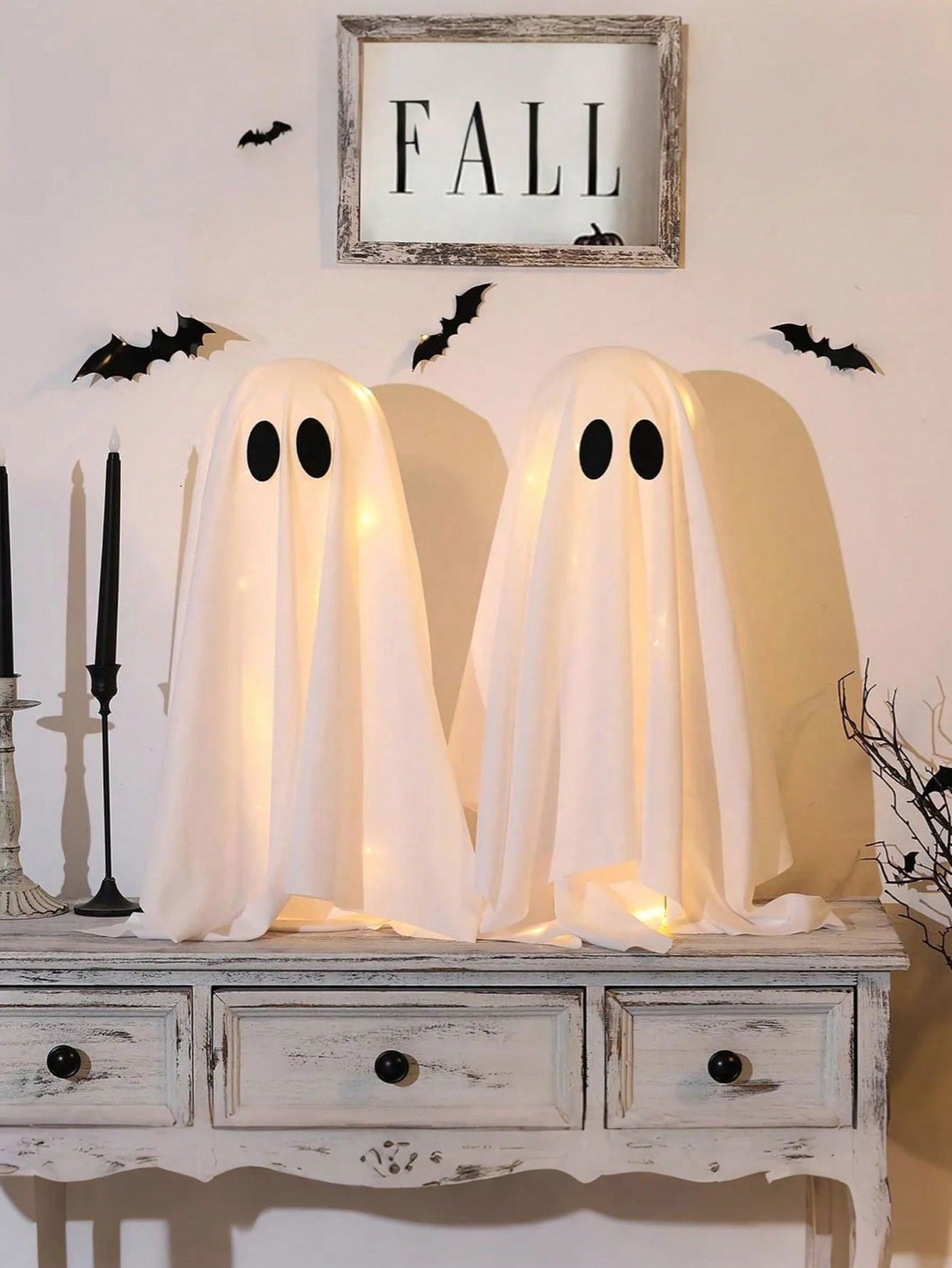 2-Piece Halloween Ghost Decorations with String Lights for Indoor Party