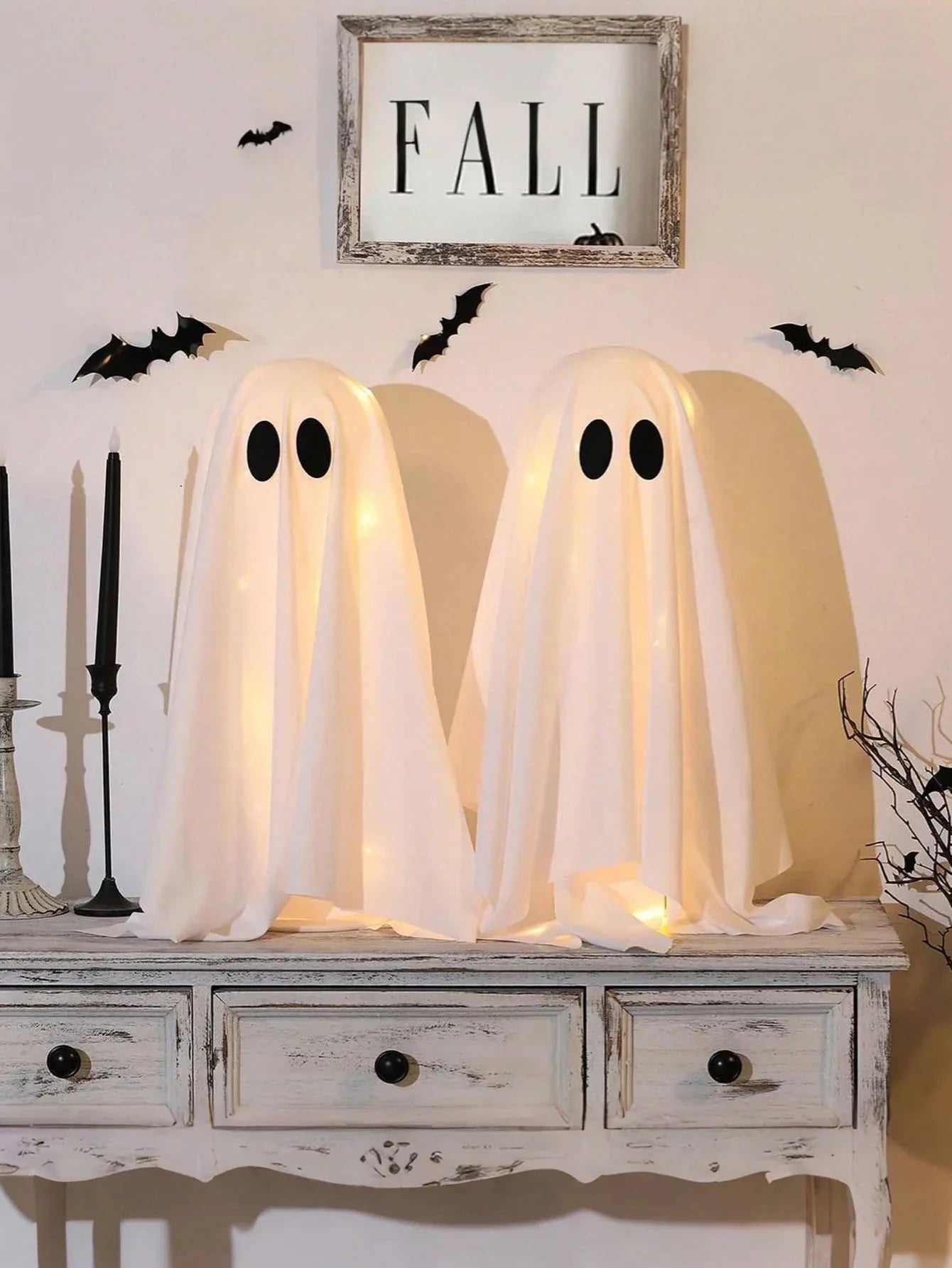 2-Piece Halloween Ghost Decorations with String Lights for Indoor Party