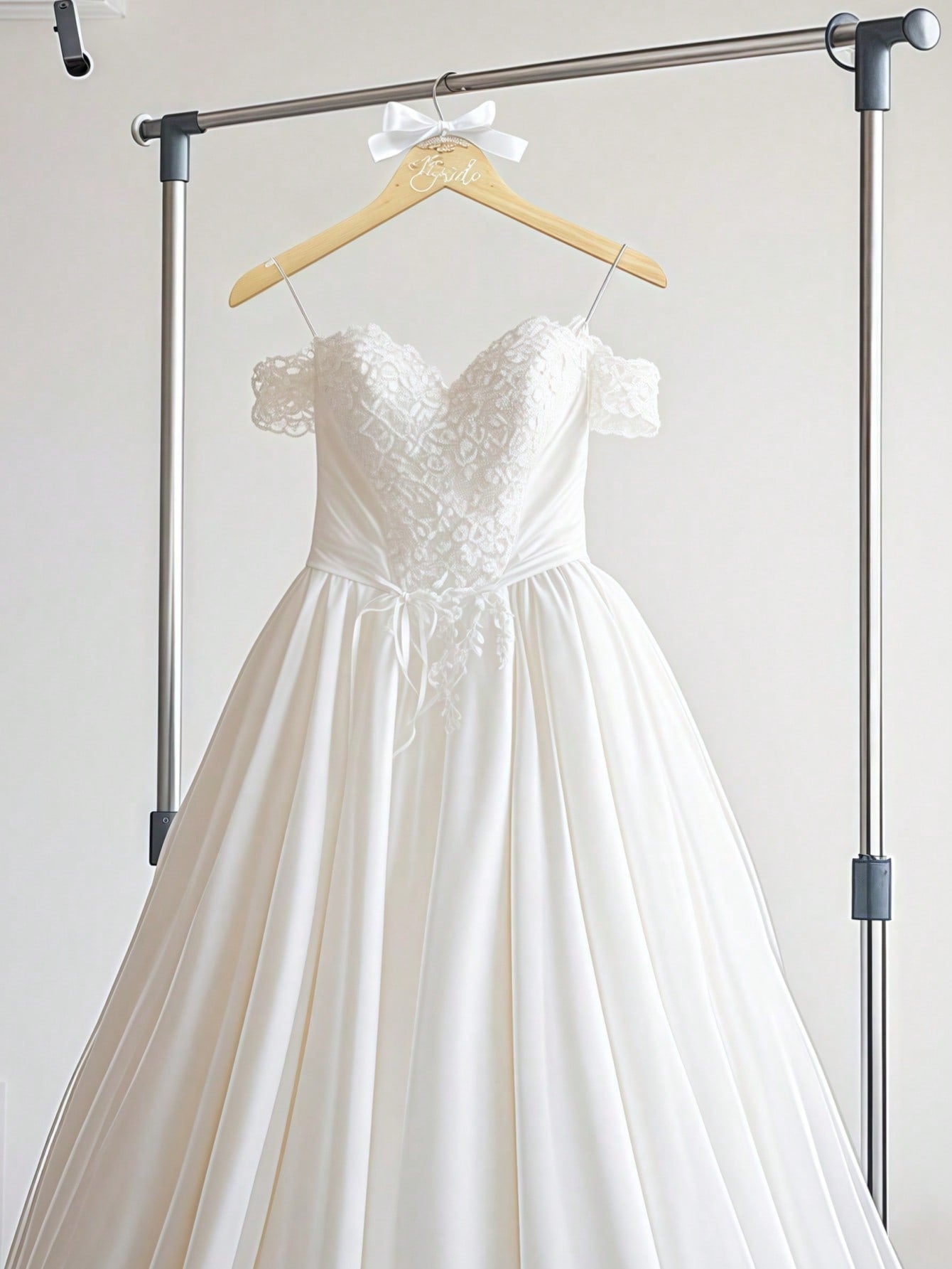 Wooden Hanger with Faux Pearl Ribbon Bride Wedding Decor