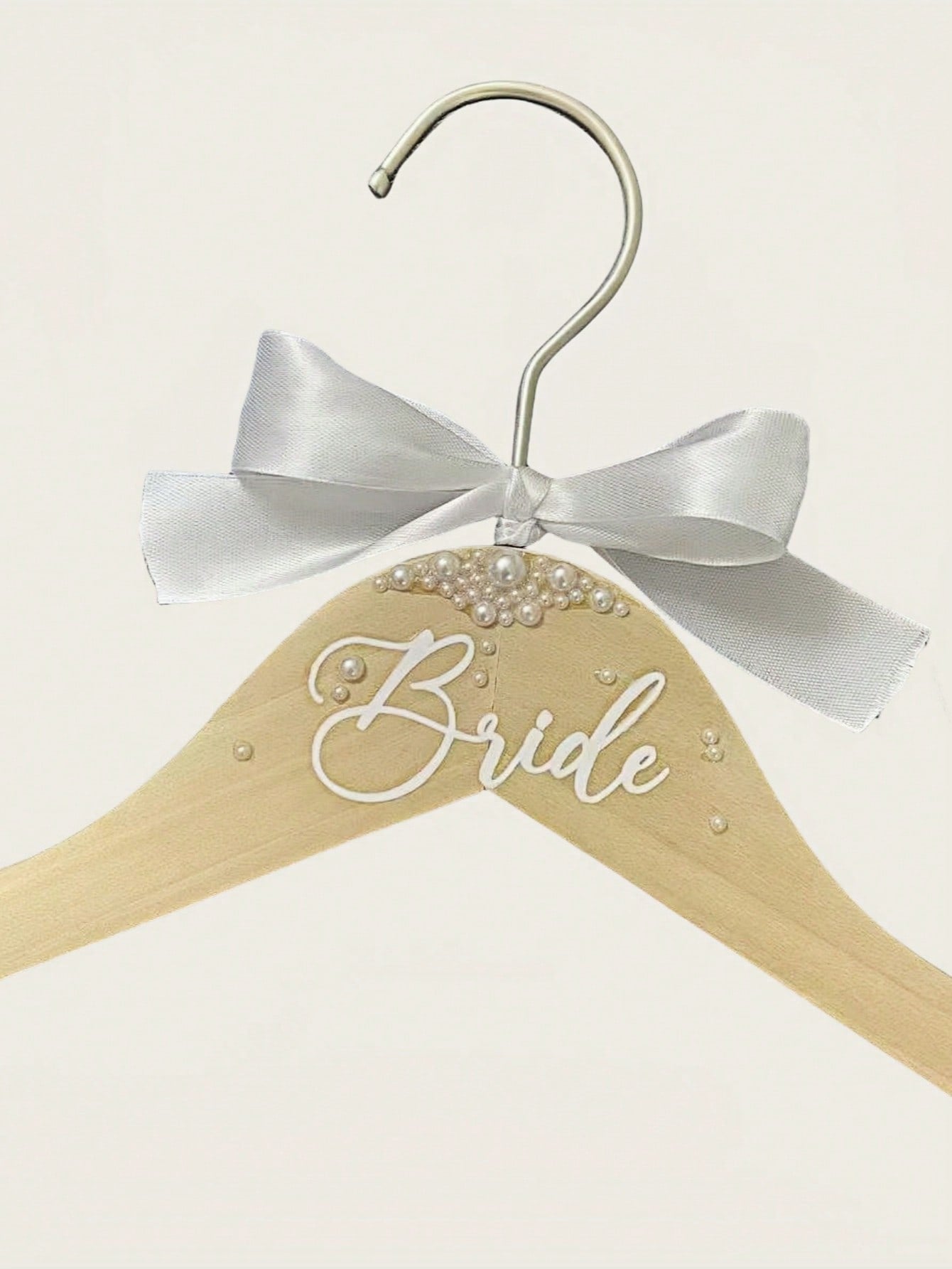 Wooden Hanger with Faux Pearl Ribbon Bride Wedding Decor