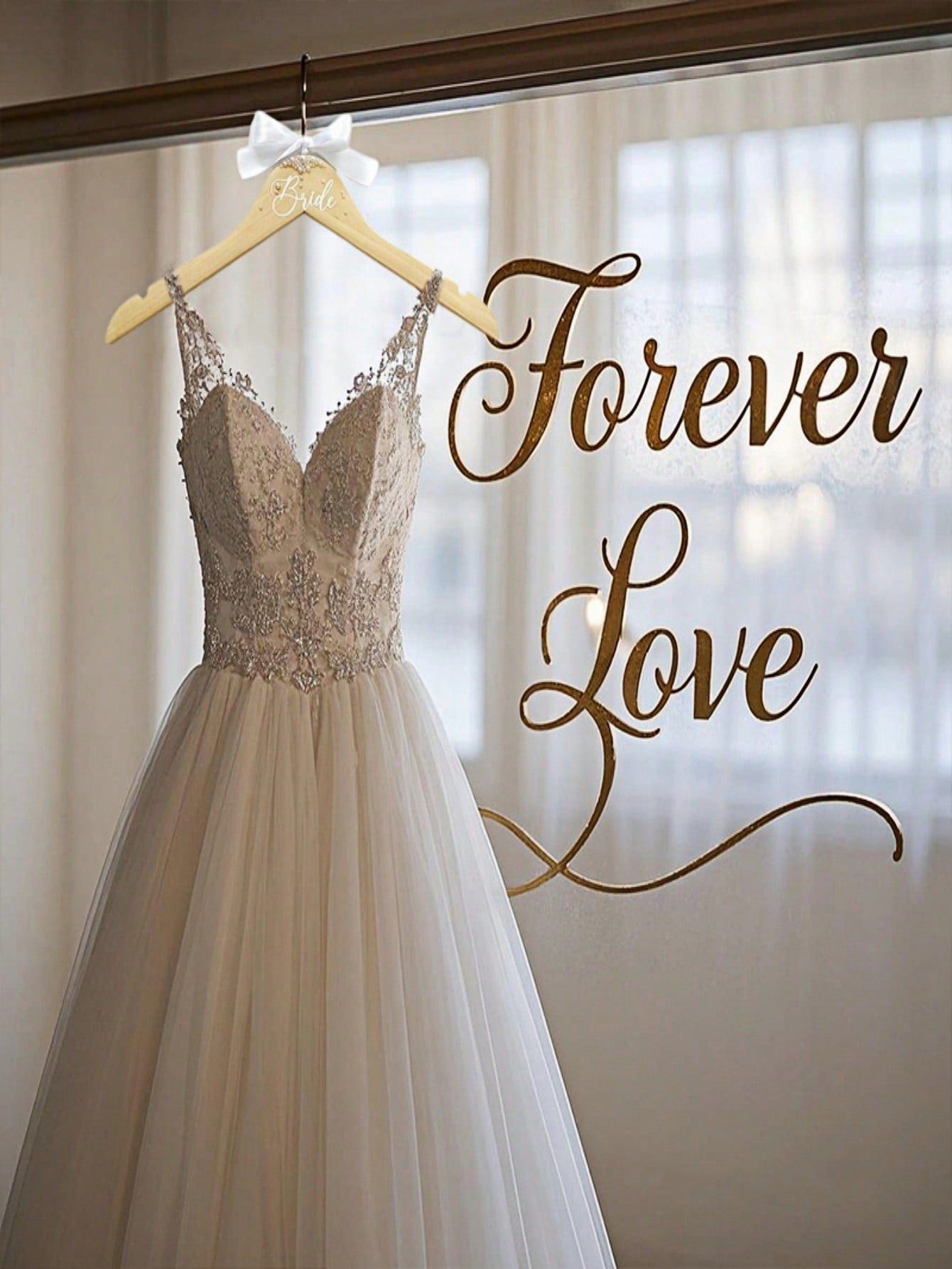 Wooden Hanger with Faux Pearl Ribbon Bride Wedding Decor