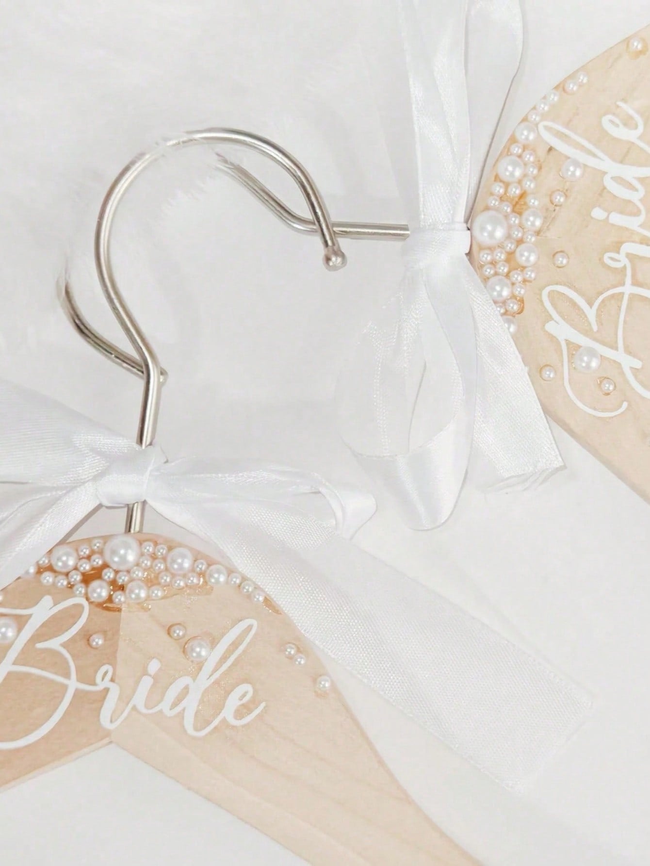 Wooden Hanger with Faux Pearl Ribbon Bride Wedding Decor