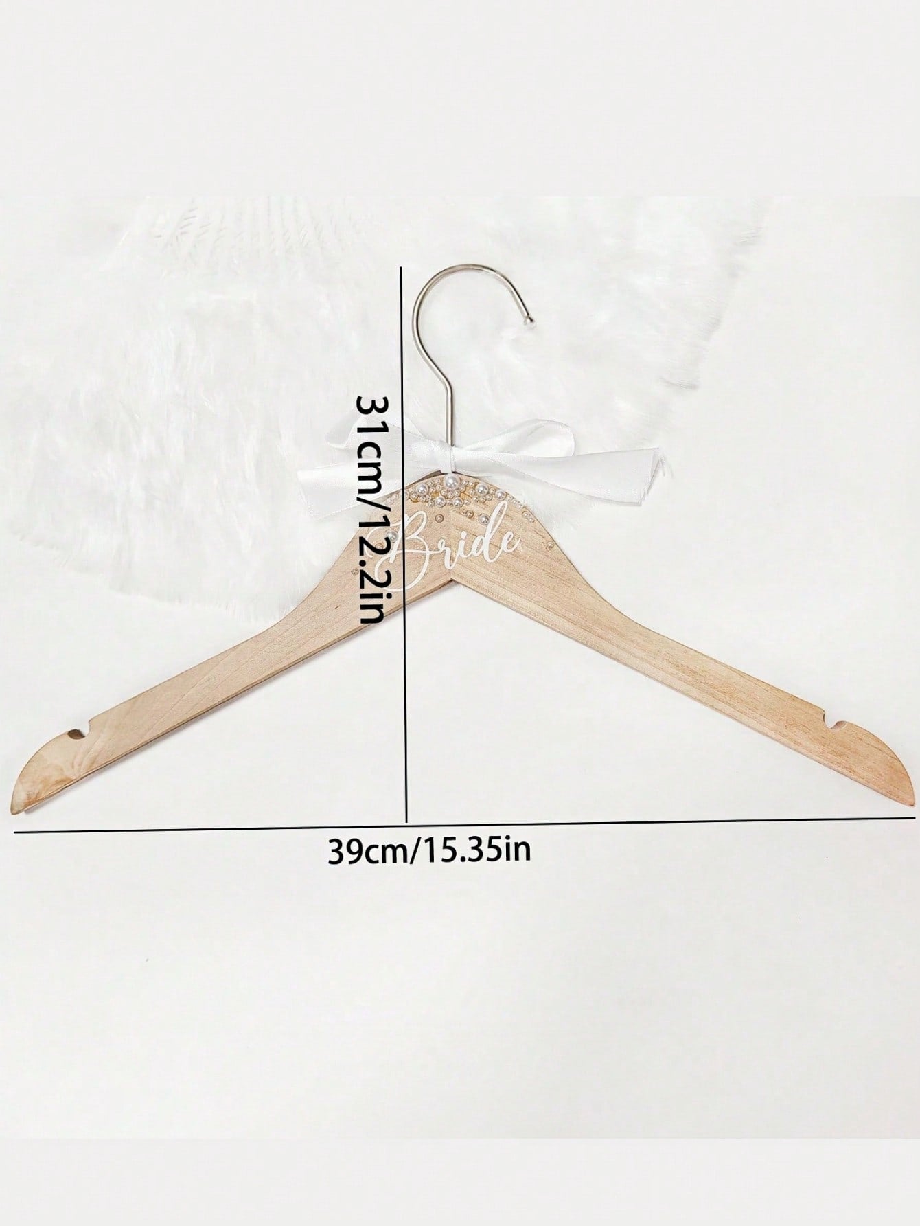 Wooden Hanger with Faux Pearl Ribbon Bride Wedding Decor