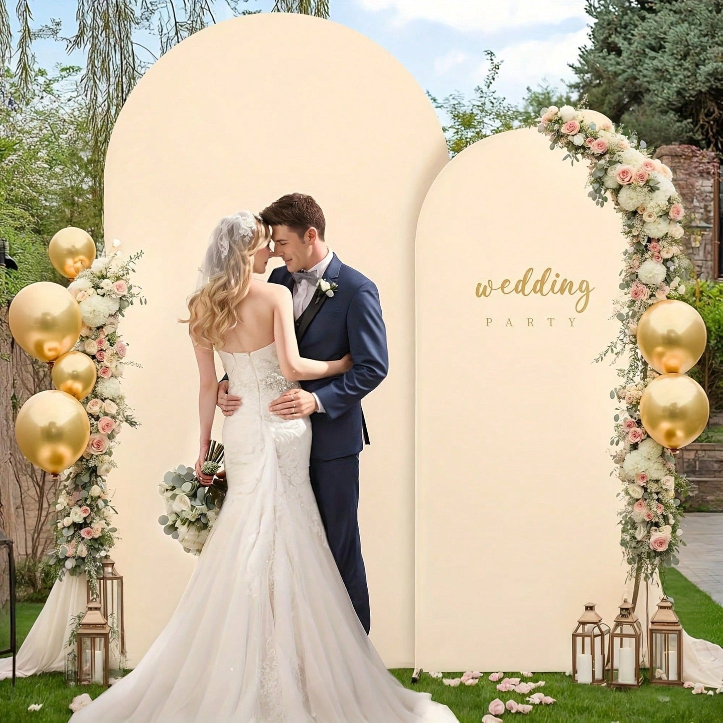 2-Piece Arch Shaped Spandex Fabric Backdrop for Weddings & Parties