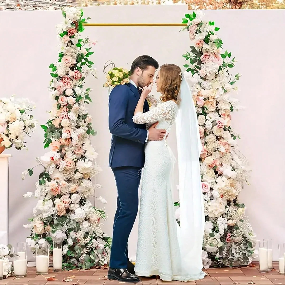Elegant Metal Wedding Arch Golden Frame Backdrop Stand for Ceremonies