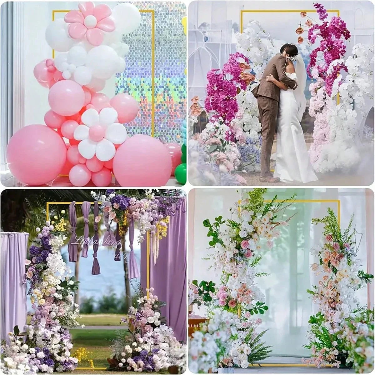 Elegant Metal Wedding Arch Golden Frame Backdrop Stand for Ceremonies