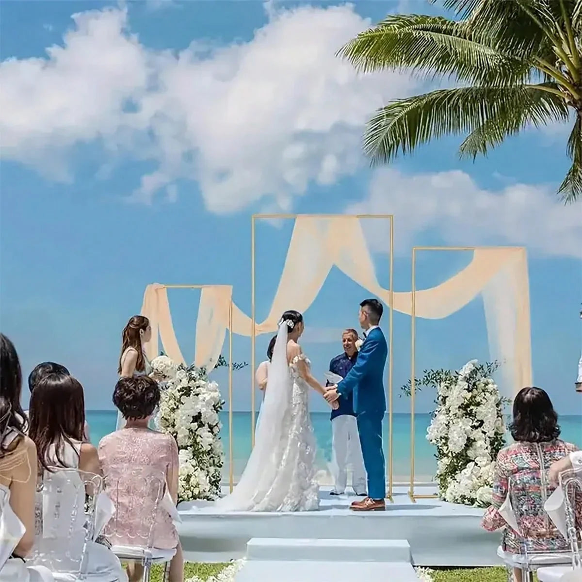 Elegant Metal Wedding Arch Golden Frame Backdrop Stand for Ceremonies