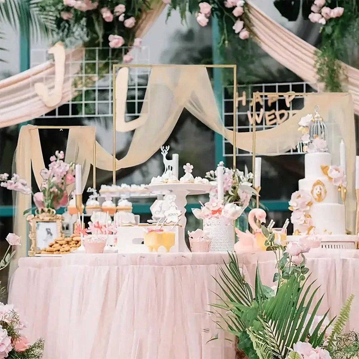 Elegant Metal Wedding Arch Golden Frame Backdrop Stand for Ceremonies