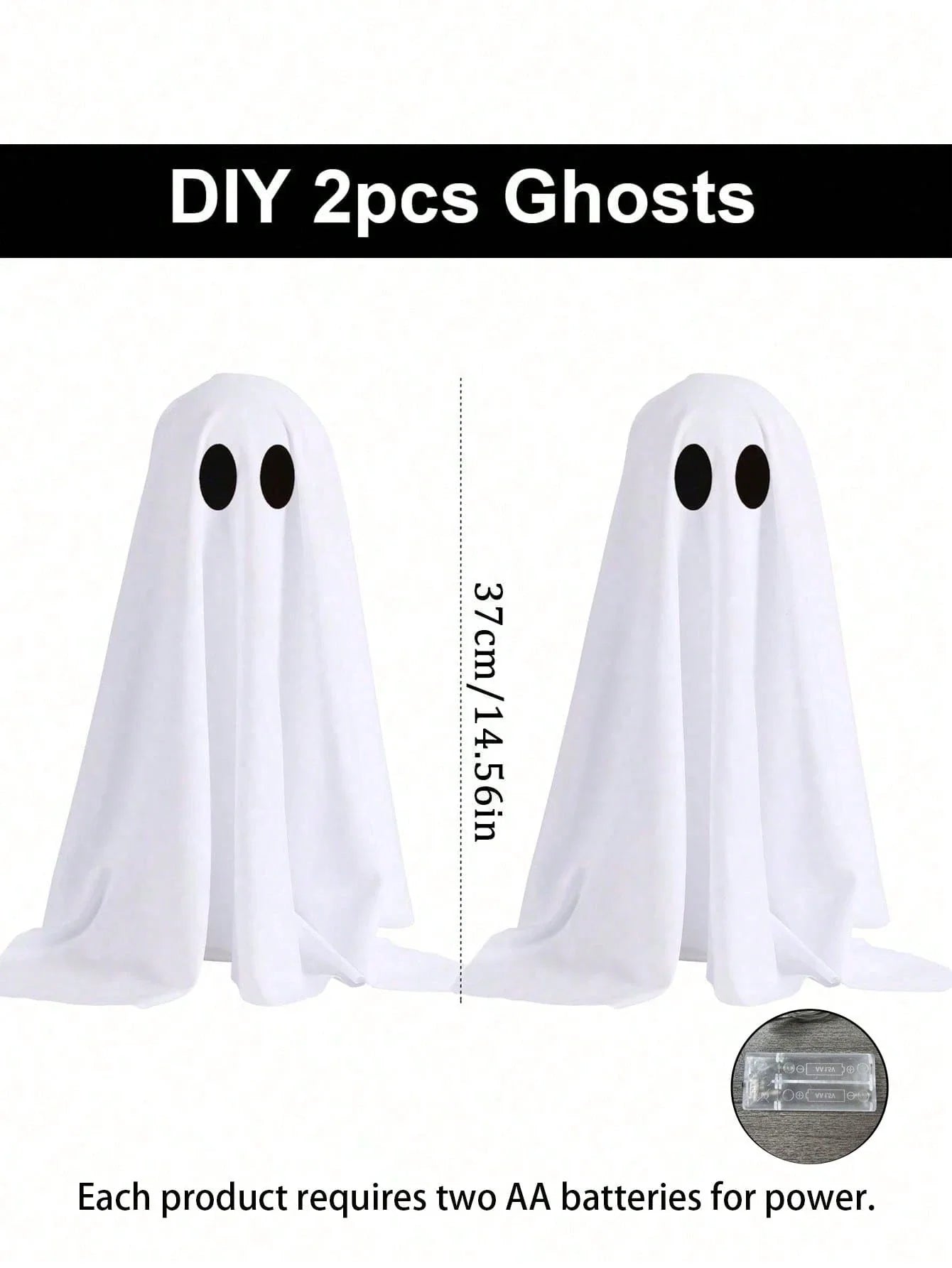 2-Piece Halloween Ghost Decorations with String Lights for Indoor Party